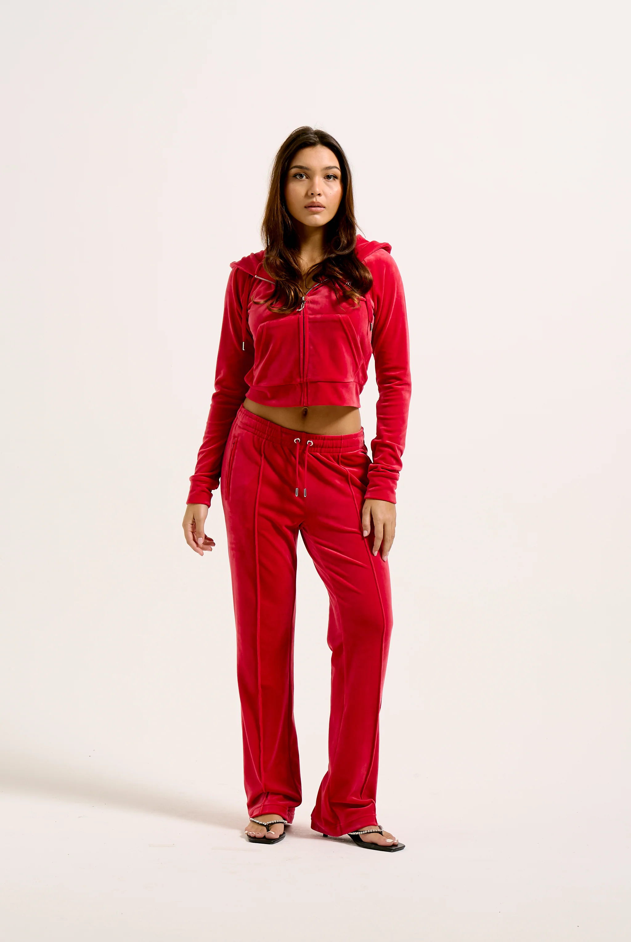 ASTOR RED VELOUR DIAMANTÉ TRACKSUIT BOTTOM - Image 5