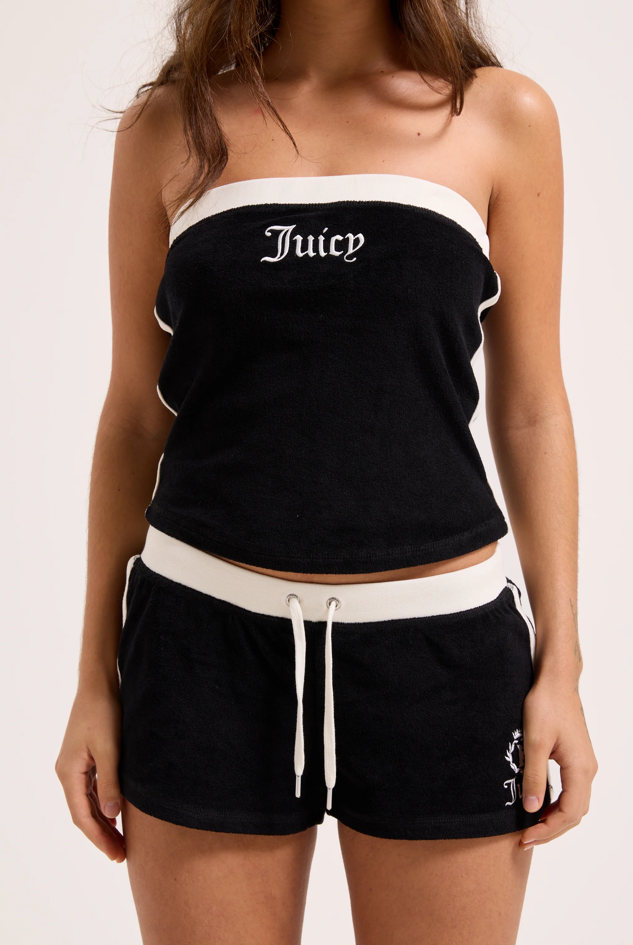 BLACK APPLIQUE TERRY BOOTY SHORTS - Image 10