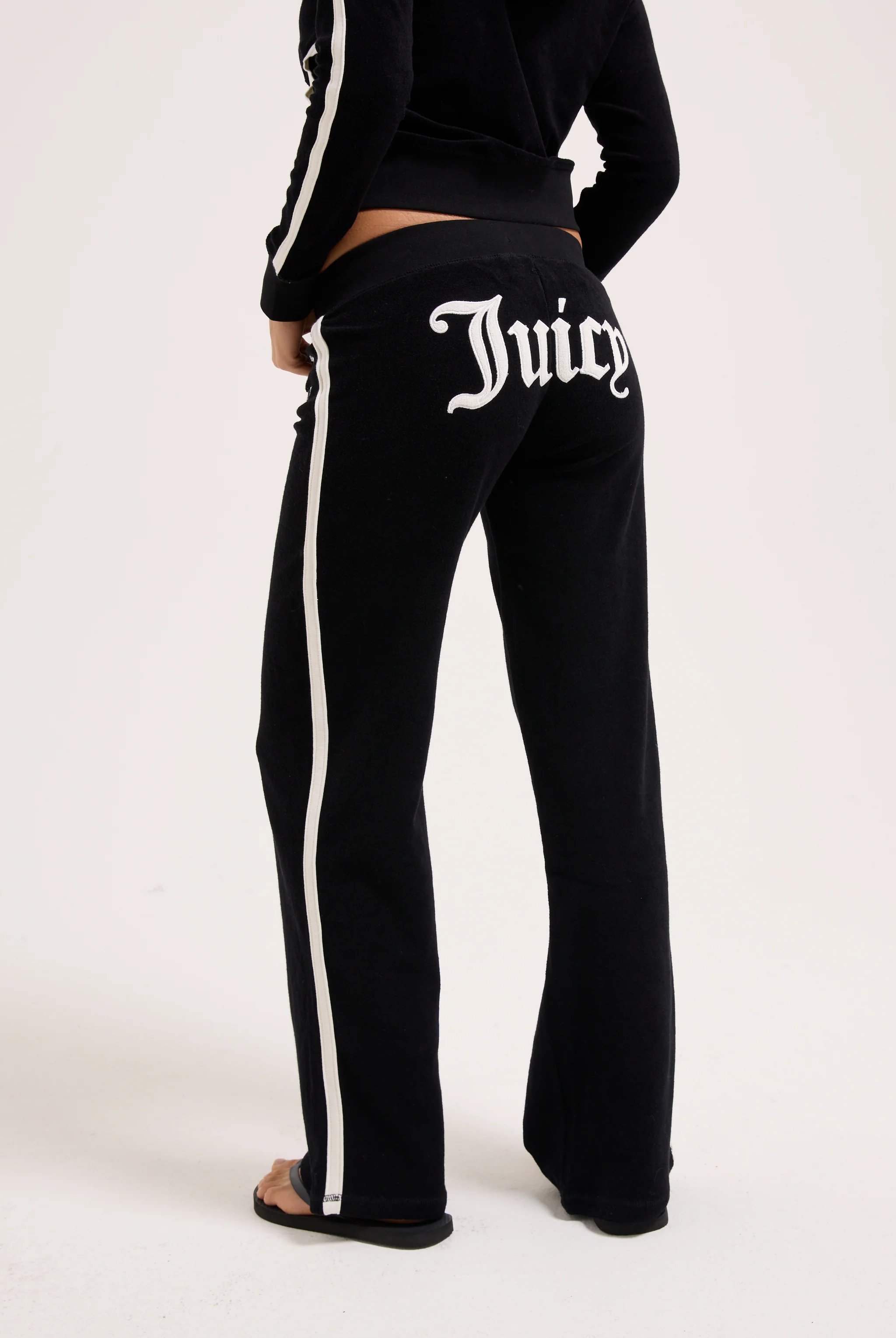 BLACK APPLIQUE TERRY ULTRA LOW STRAIGHT TRACK PANTS - Image 4