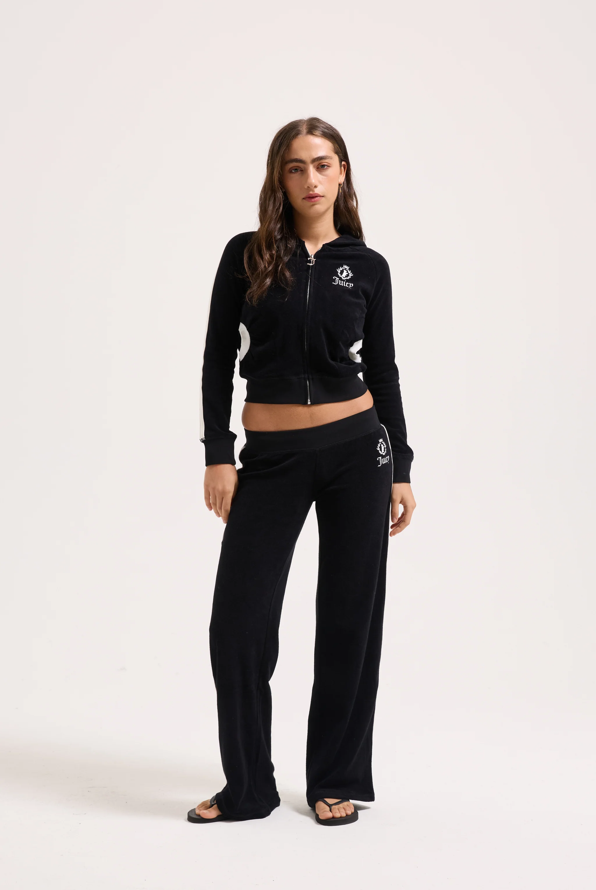 BLACK APPLIQUE TERRY ULTRA LOW STRAIGHT TRACK PANTS - Image 6