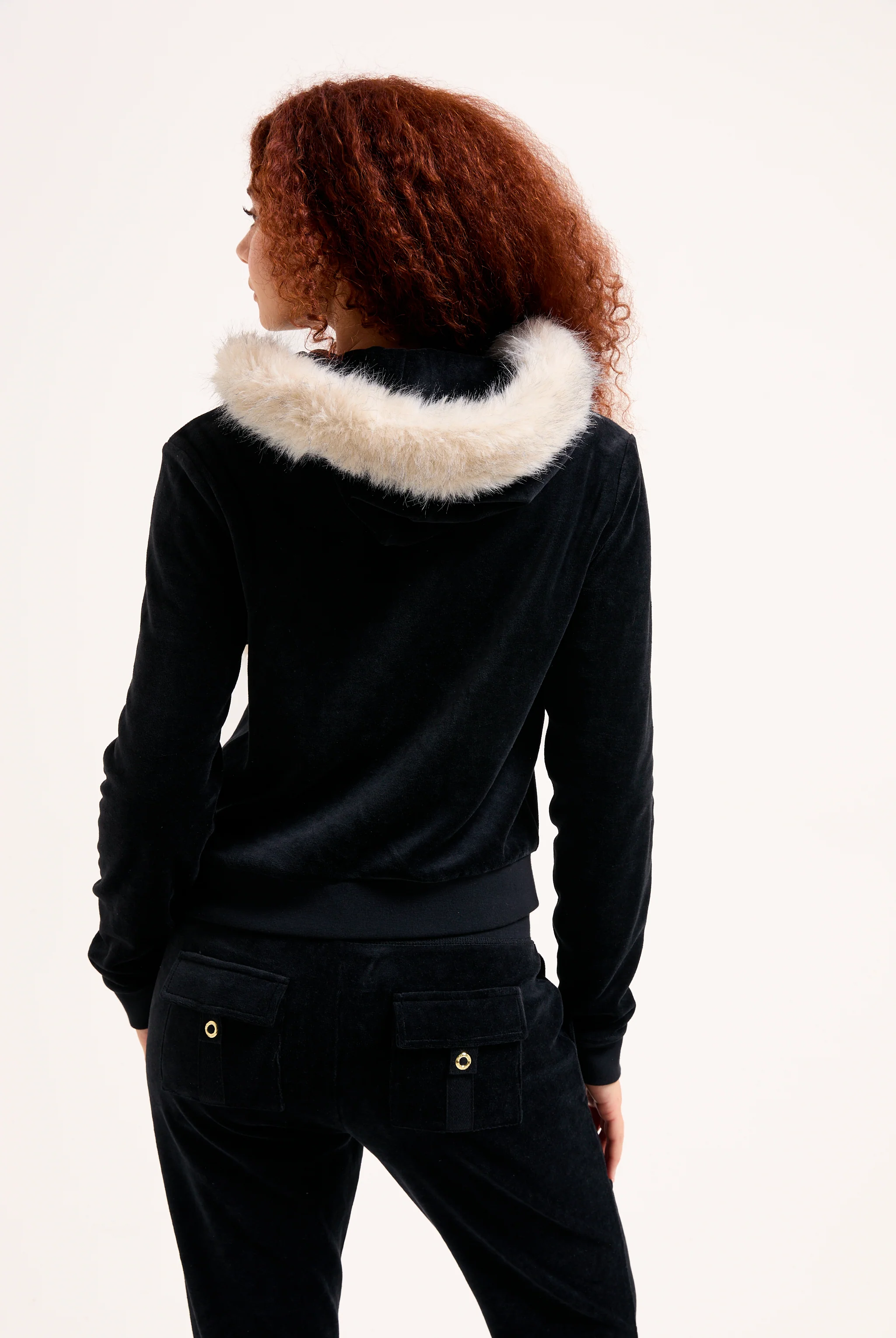 BLACK POM POM FAUX FUR BAMBOO VELOUR HOODIE - Image 8