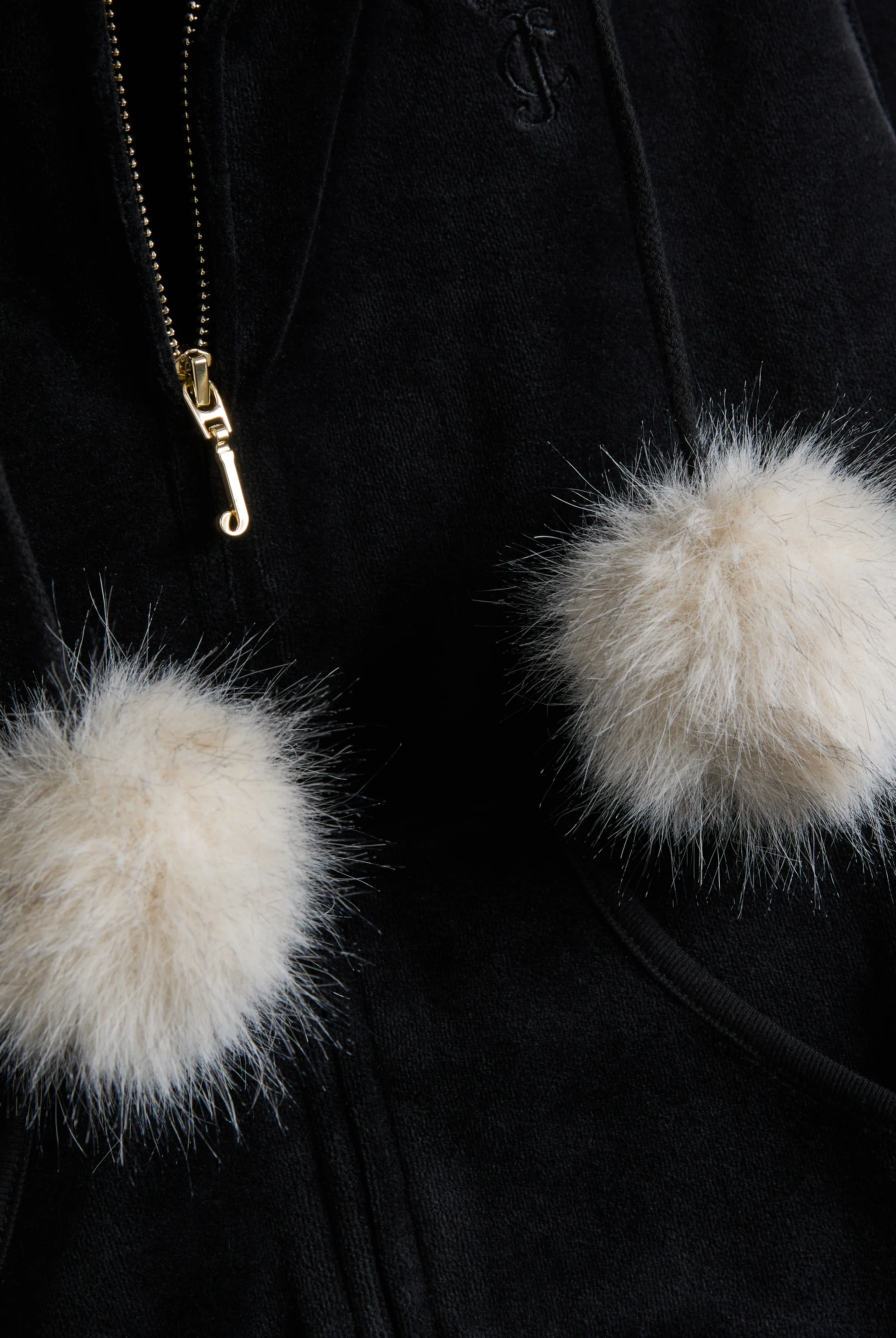BLACK POM POM FAUX FUR BAMBOO VELOUR HOODIE - Image 9