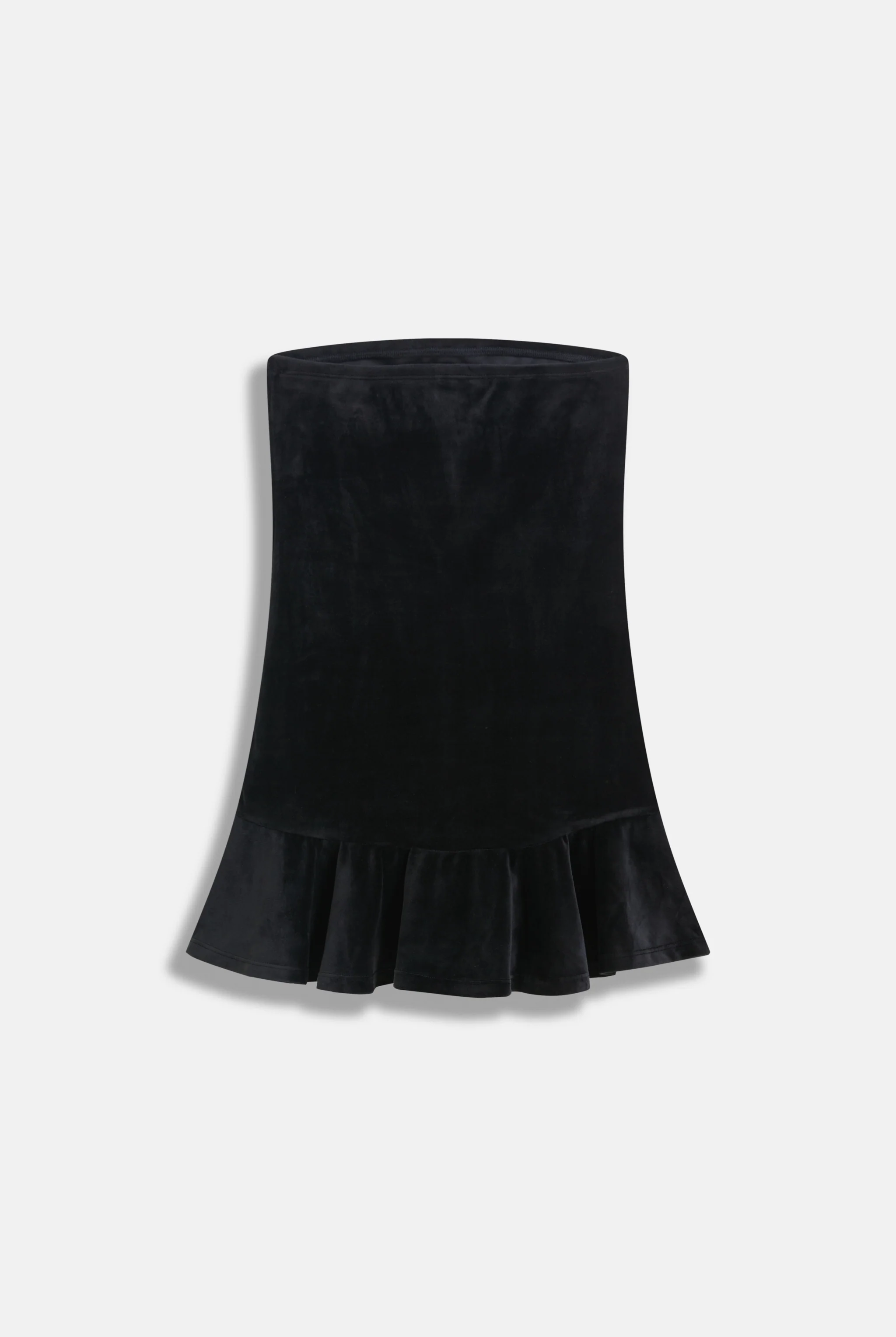 BLACK BANDEAU RUFFLE VELOUR DRESS - Image 8