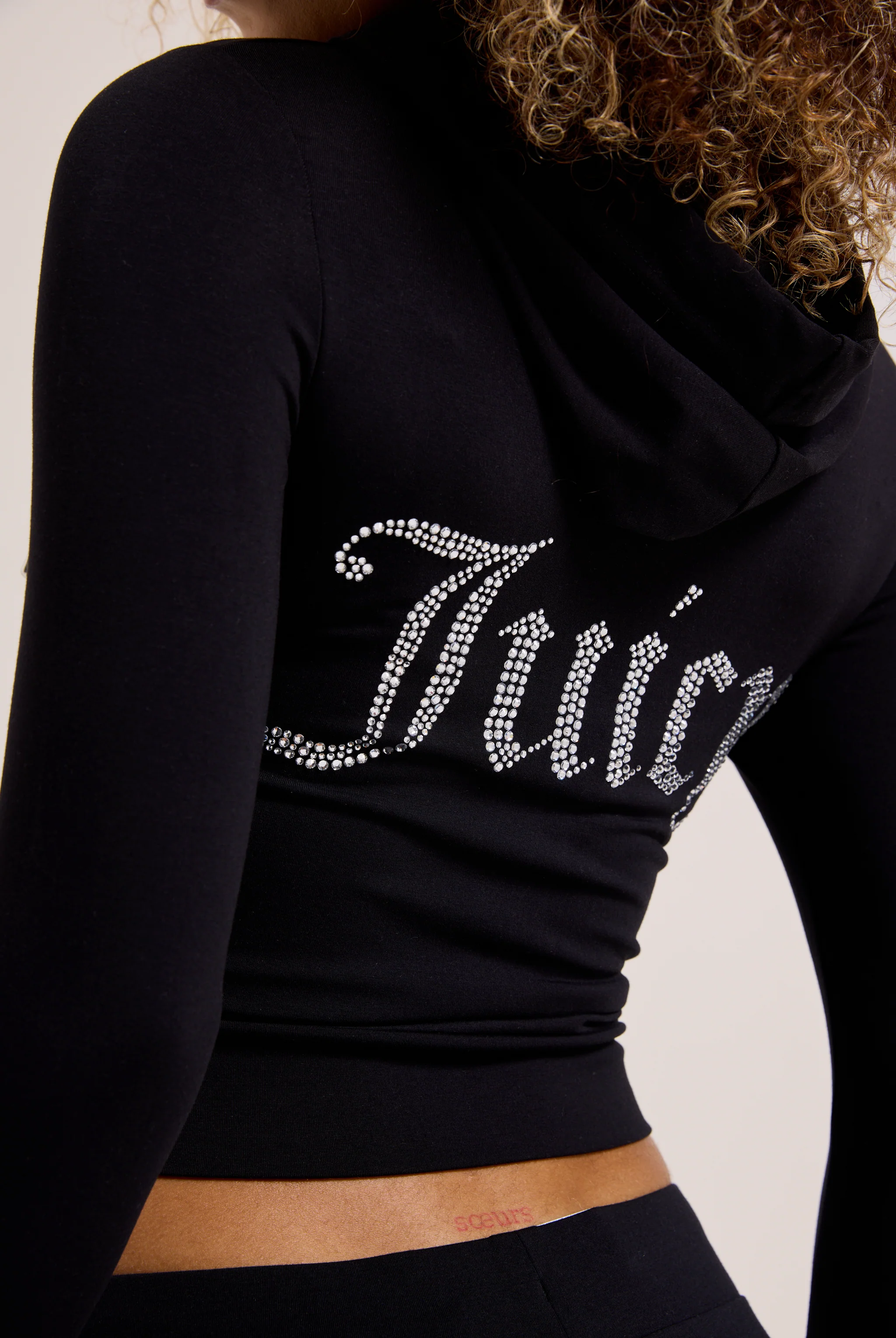BLACK DIAMANTÉ LUXURY JERSEY ZIP-THROUGH HOODIE - Image 6