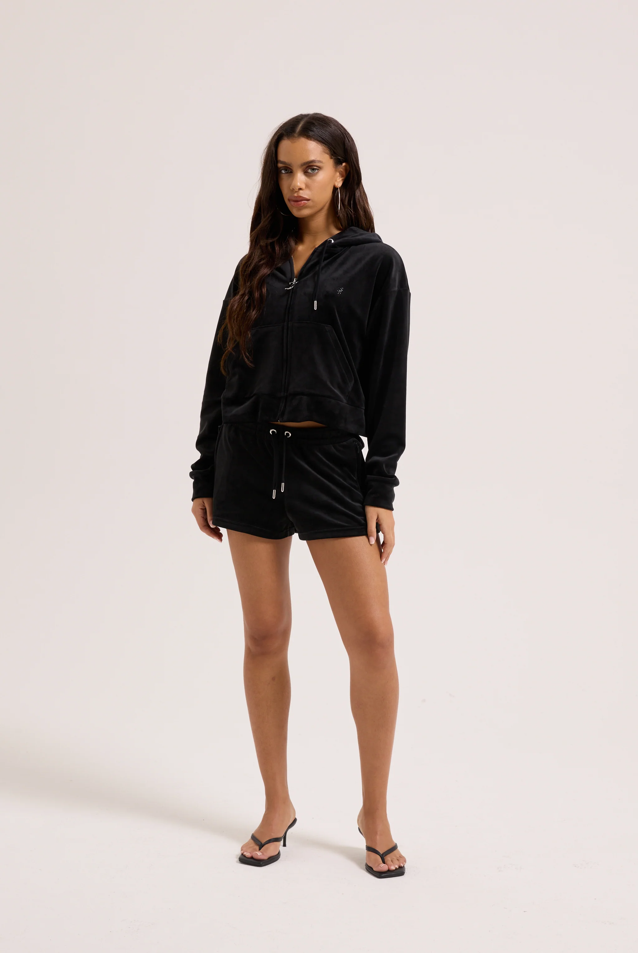 BLACK OUTLINE DIAMANTÉ OVERSIZED CROPPED HOODIE - Image 5
