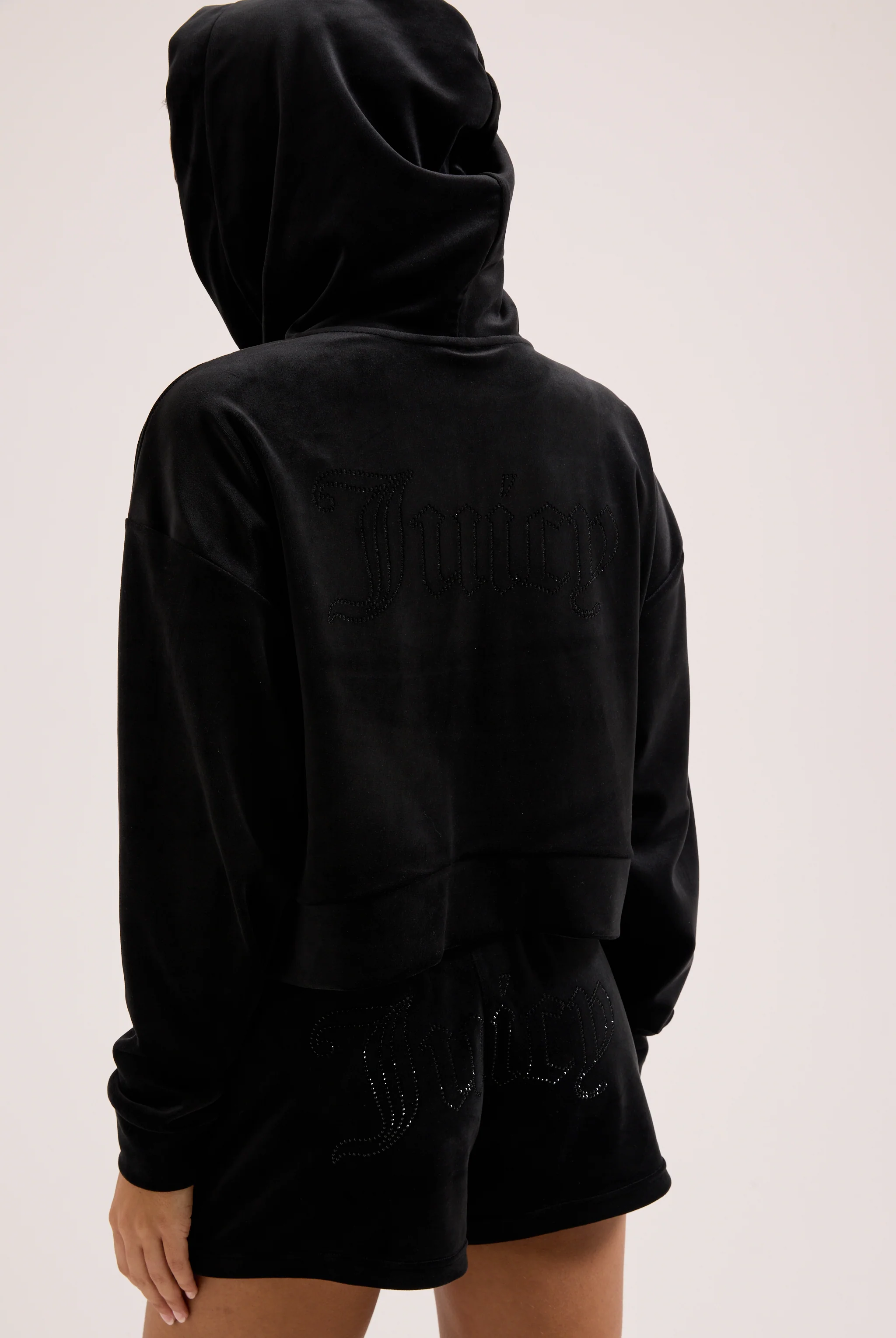 BLACK OUTLINE DIAMANTÉ OVERSIZED CROPPED HOODIE - Image 6