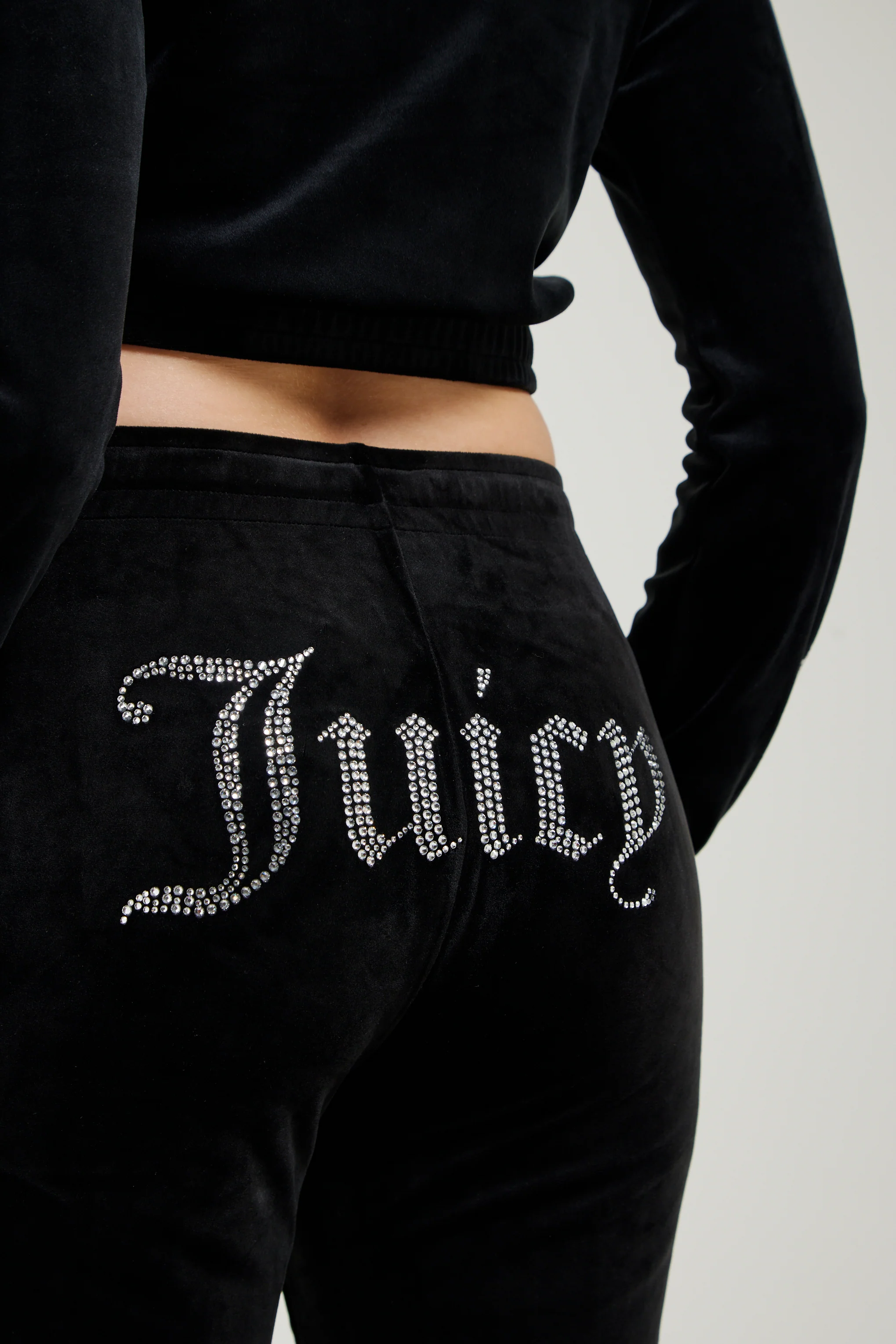 BLACK VELOUR DIAMANTÉ TRACKSUIT BOTTOM - Image 3