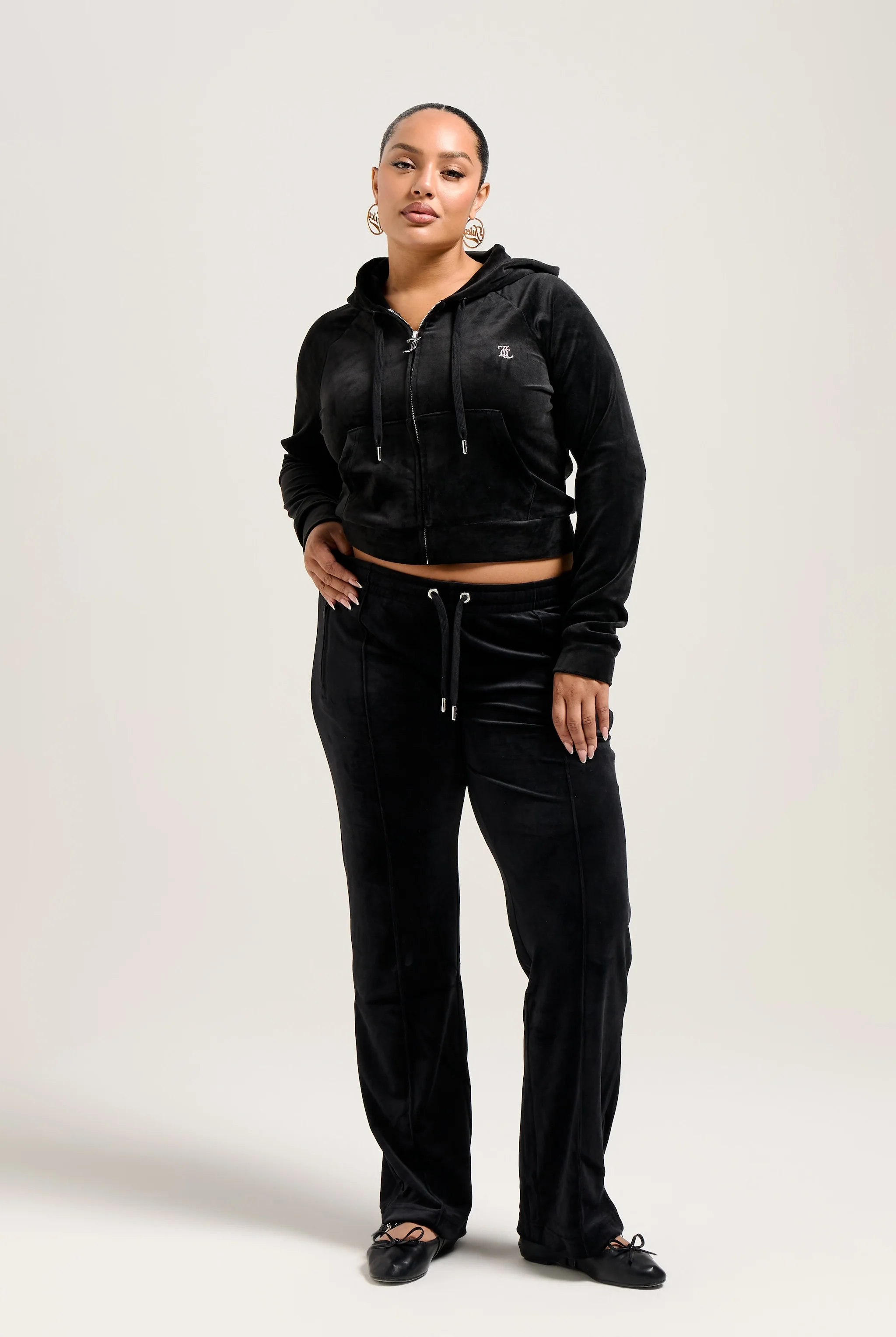 BLACK VELOUR DIAMANTÉ TRACKSUIT BOTTOM - Image 5