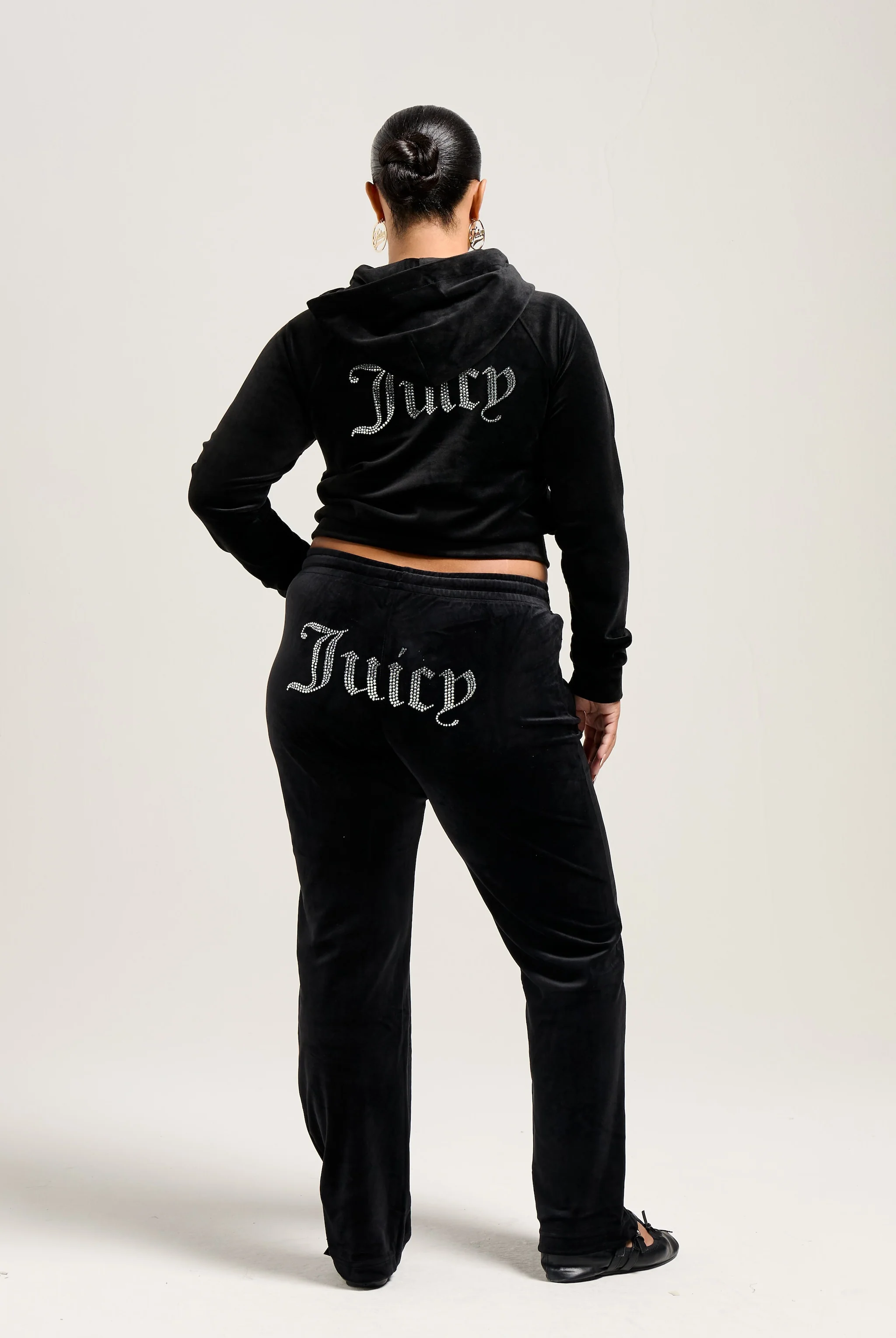 BLACK VELOUR DIAMANTÉ TRACKSUIT BOTTOM - Image 7