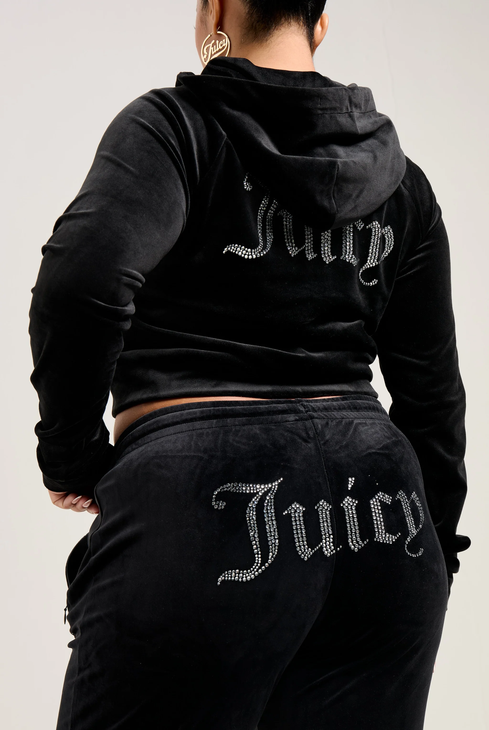 BLACK VELOUR DIAMANTÉ TRACKSUIT BOTTOM - Image 9