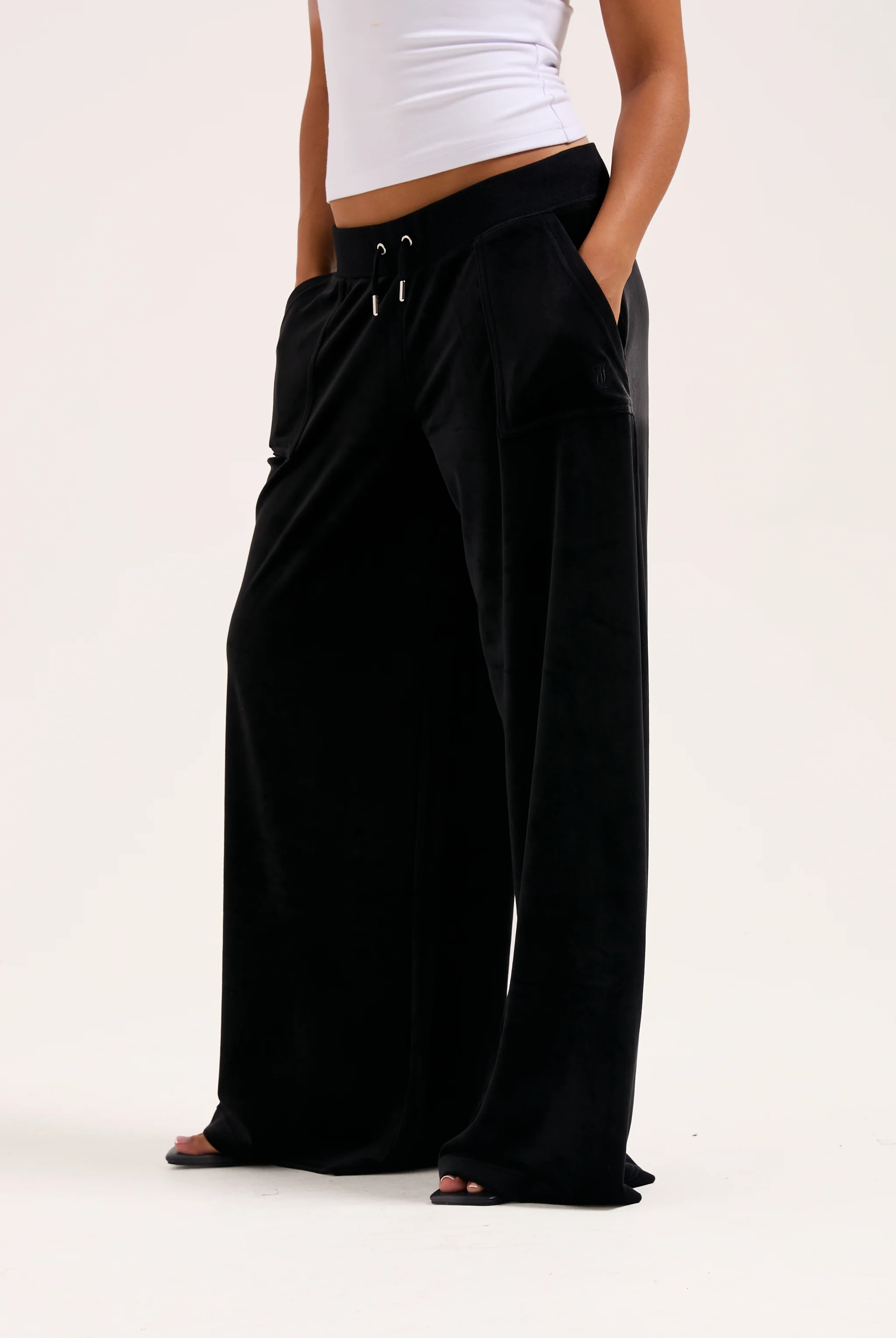 BLACK WIDE LEG CLASSIC VELOUR TRACK PANT - Image 4