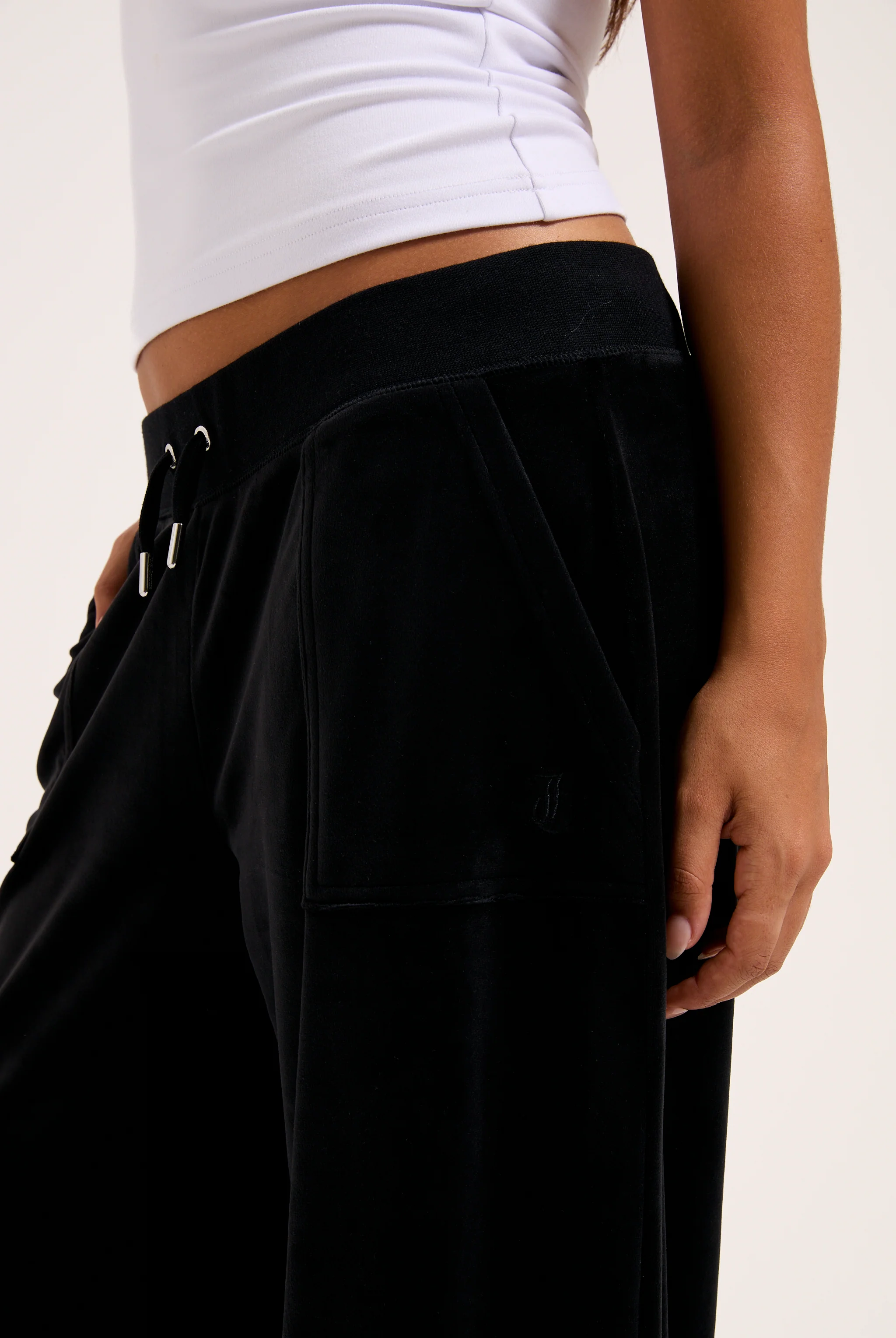 BLACK WIDE LEG CLASSIC VELOUR TRACK PANT - Image 5