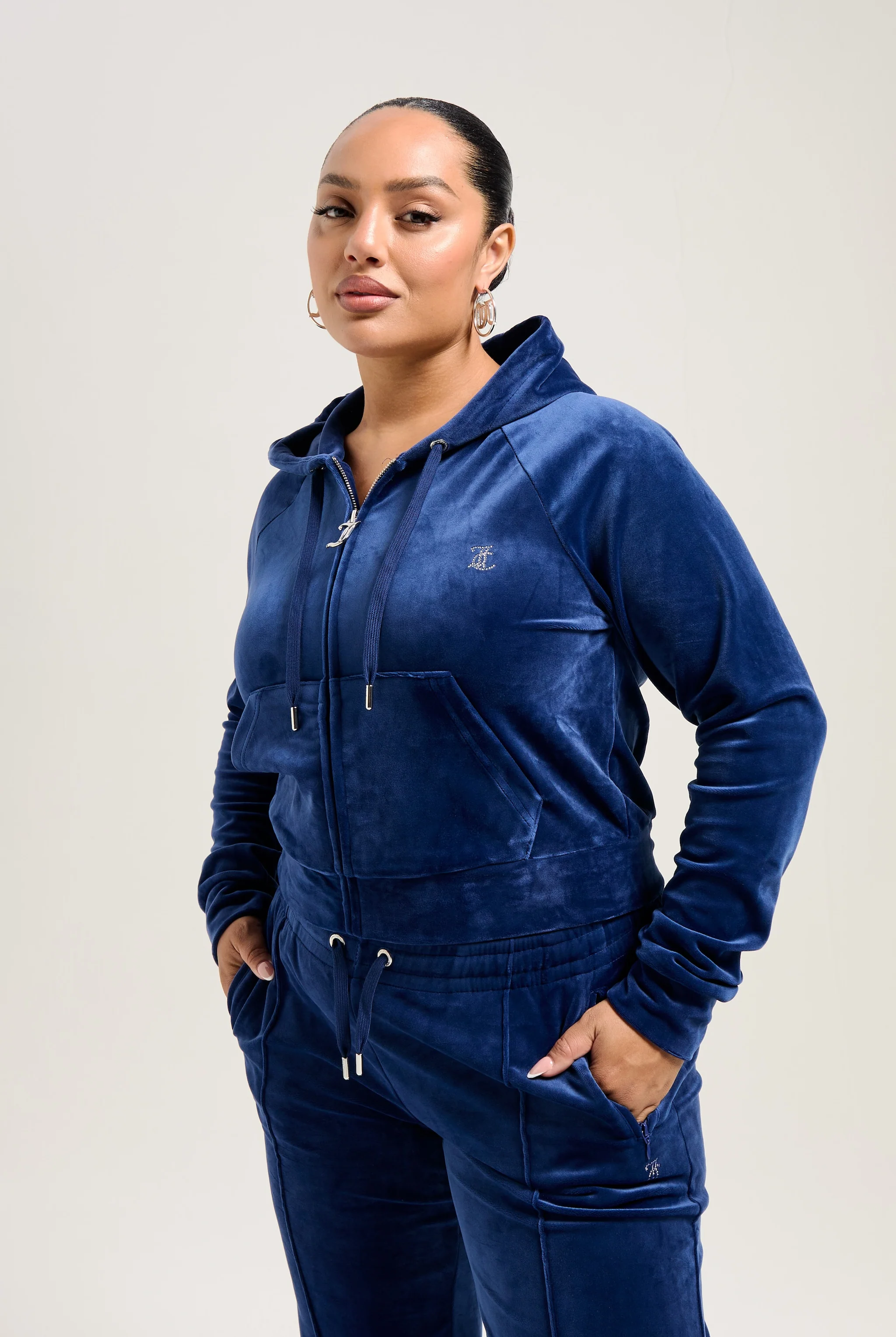 BLUE DEPTHS DIAMANTÉ VELOUR ZIP-THROUGH HOODIE - Image 14