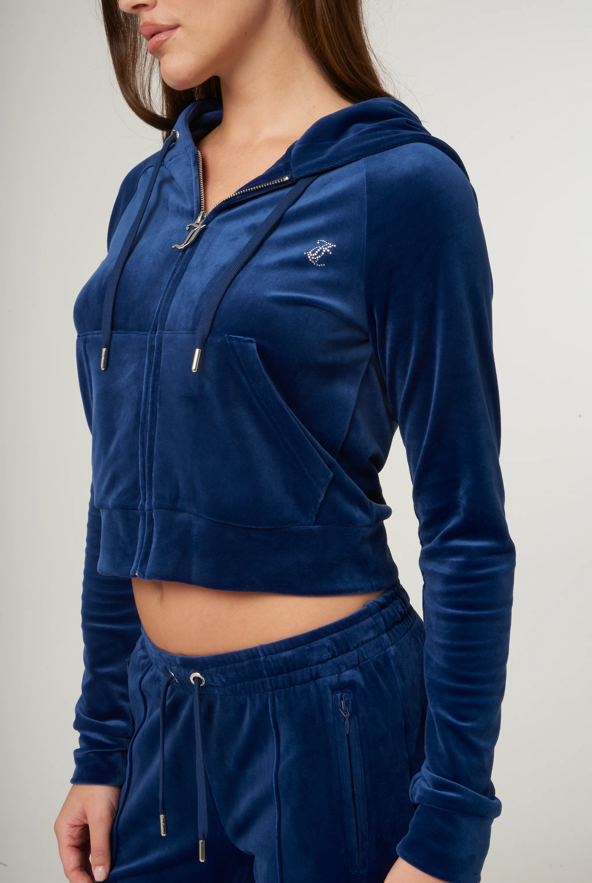 BLUE DEPTHS DIAMANTÉ VELOUR ZIP-THROUGH HOODIE - Image 3
