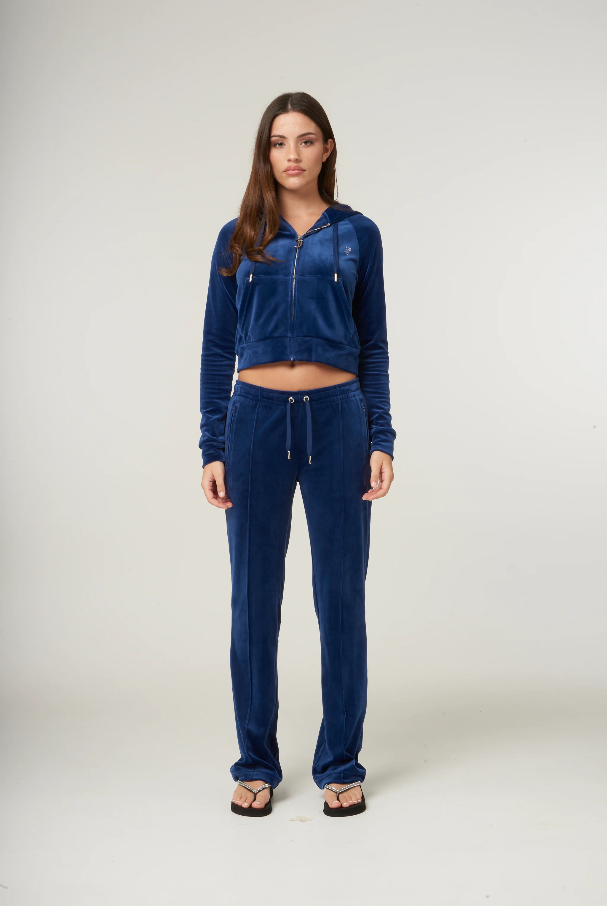 BLUE DEPTHS DIAMANTÉ VELOUR ZIP-THROUGH HOODIE - Image 4