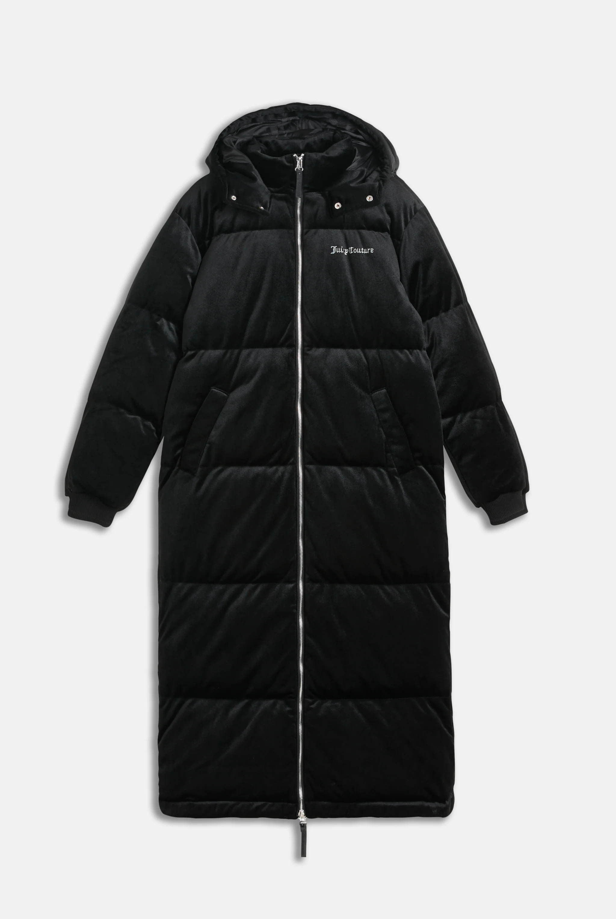 BLACK VELOUR LONGLINE PUFFA JACKET - Image 6