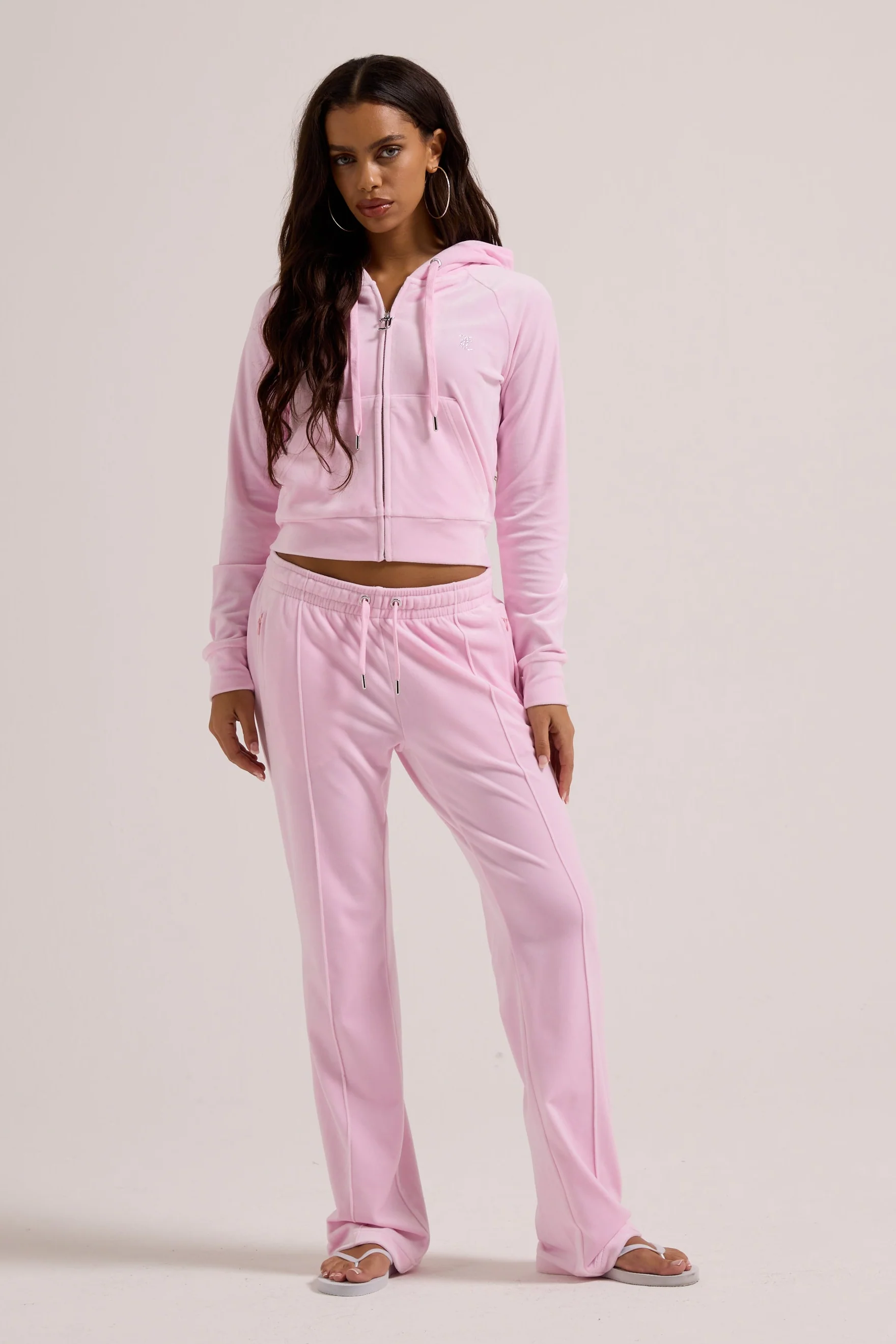 CHERRY BLOSSOM VELOUR OUTLINE DIAMANTÉ TRACKSUIT BOTTOM - Image 3