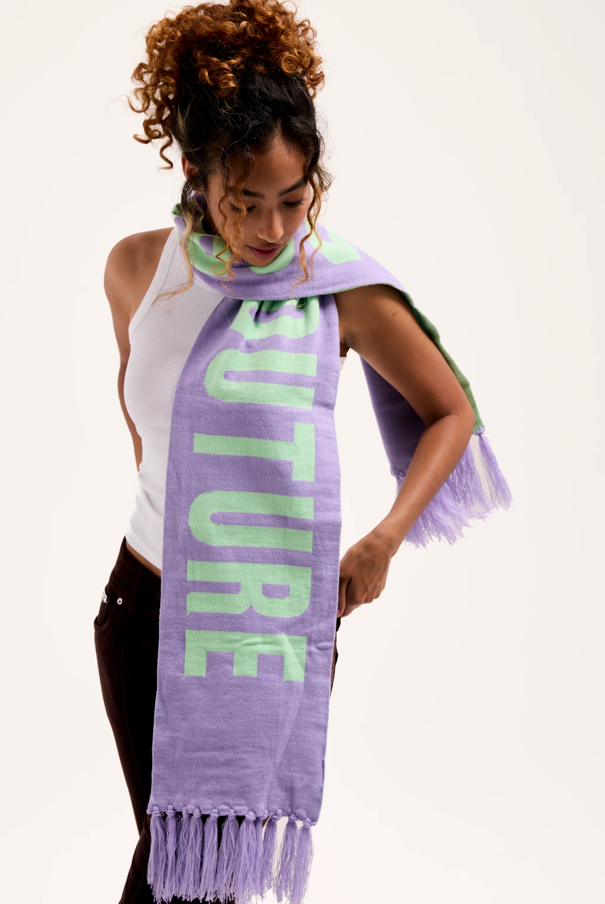 VIOLET TULIP / MINT CONTRAST FOOTBALL SCARF - Image 2