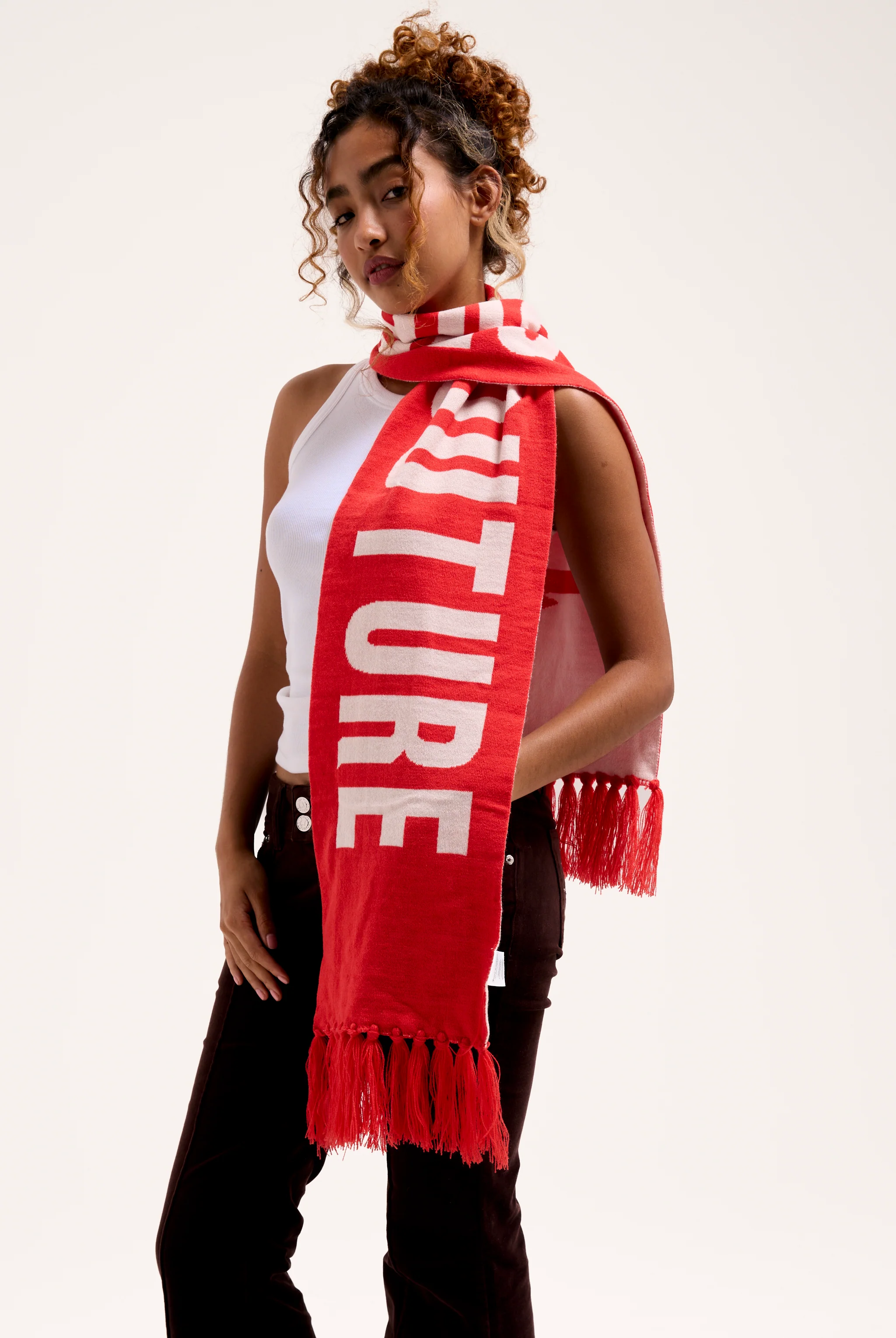 CREAM / CORAL CONTRAST FOOTBALL SCARF - Image 5