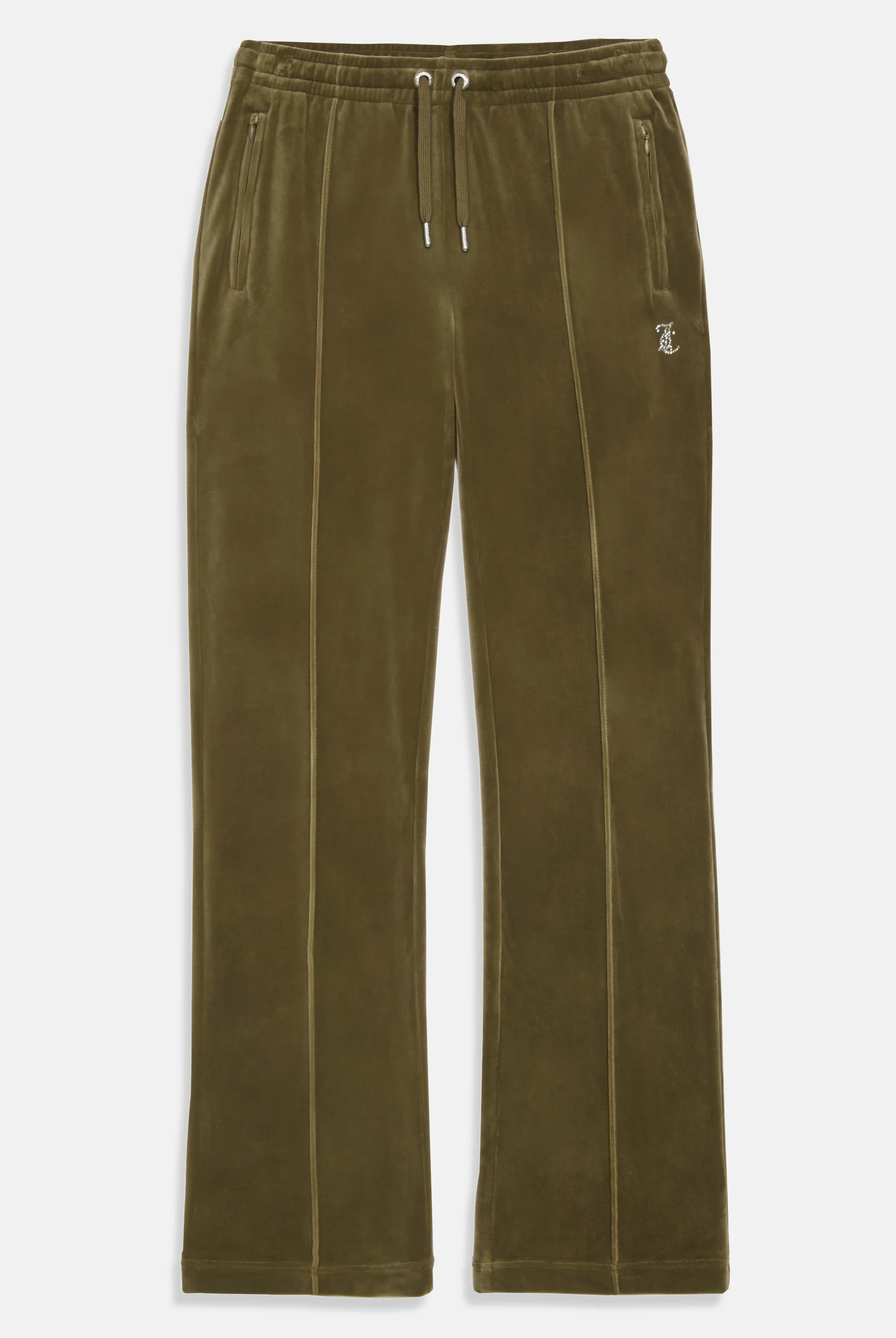 DARK OLIVE VELOUR DIAMANTÉ TRACKSUIT BOTTOM - Image 4