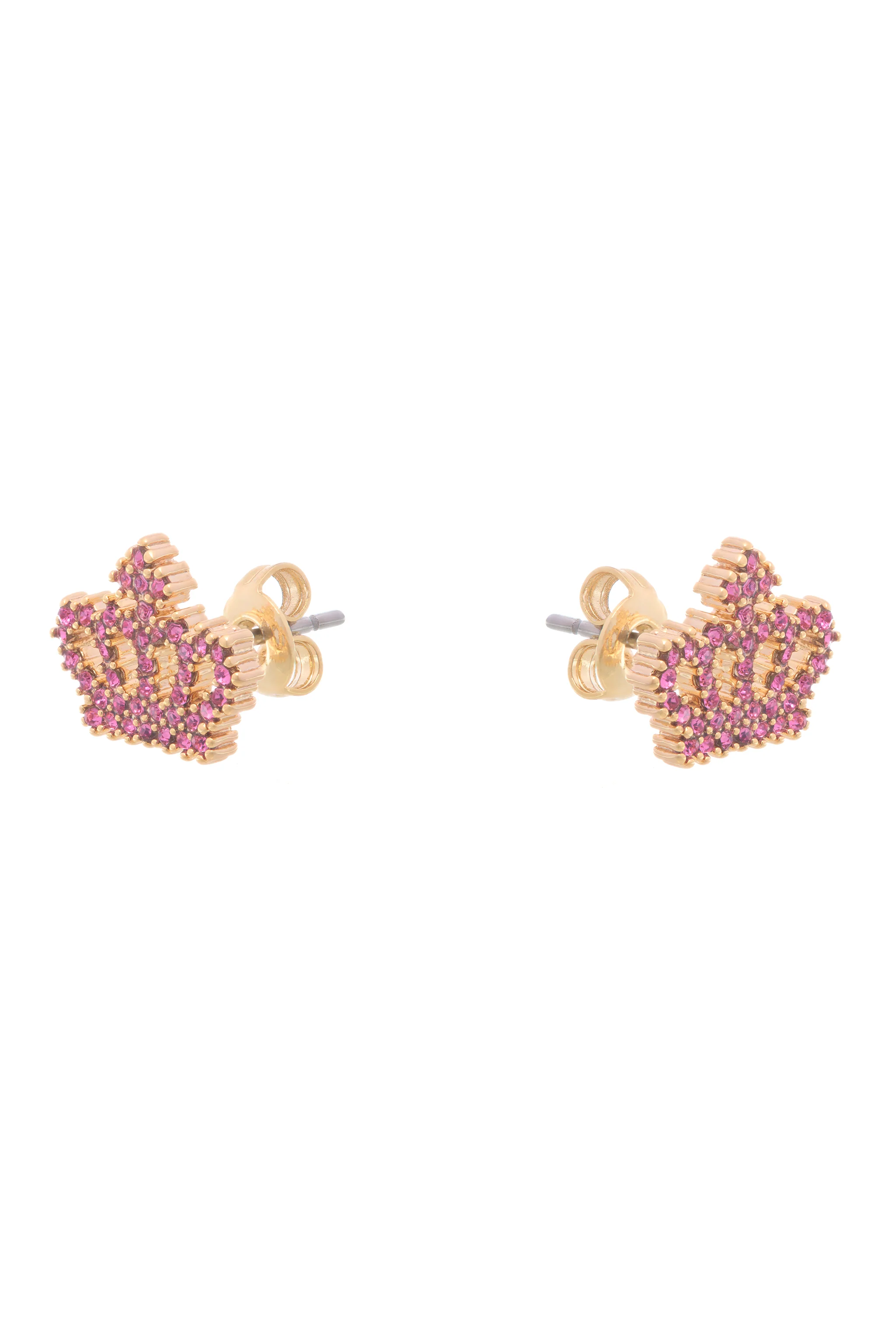 GOLD TONE CRYSTAL MOTIF CROWN STUD EARRINGS - Image 2