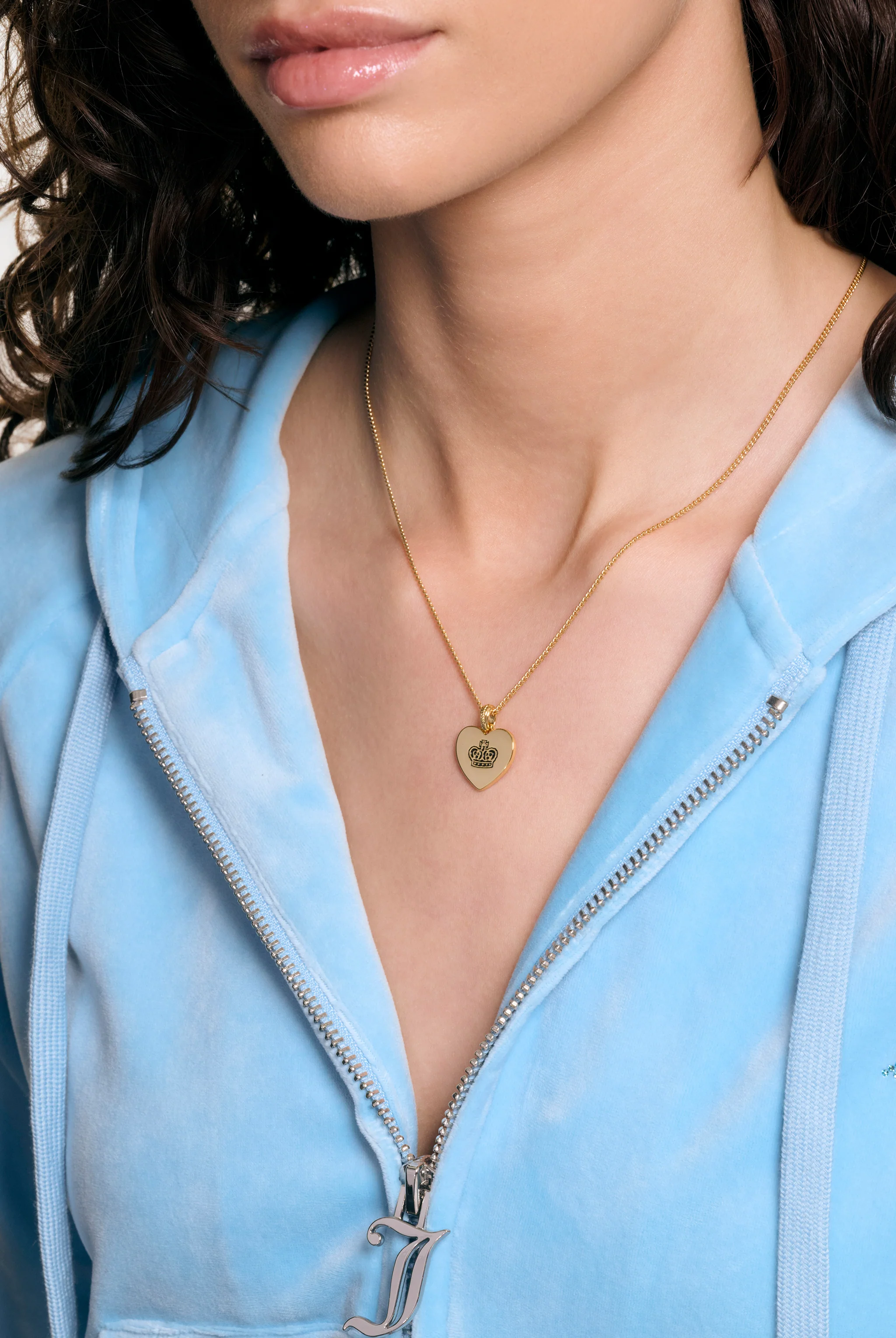 GOLD TONE JUICY COUTURE REVERSIBLE HEART PENDANT NECKLACE