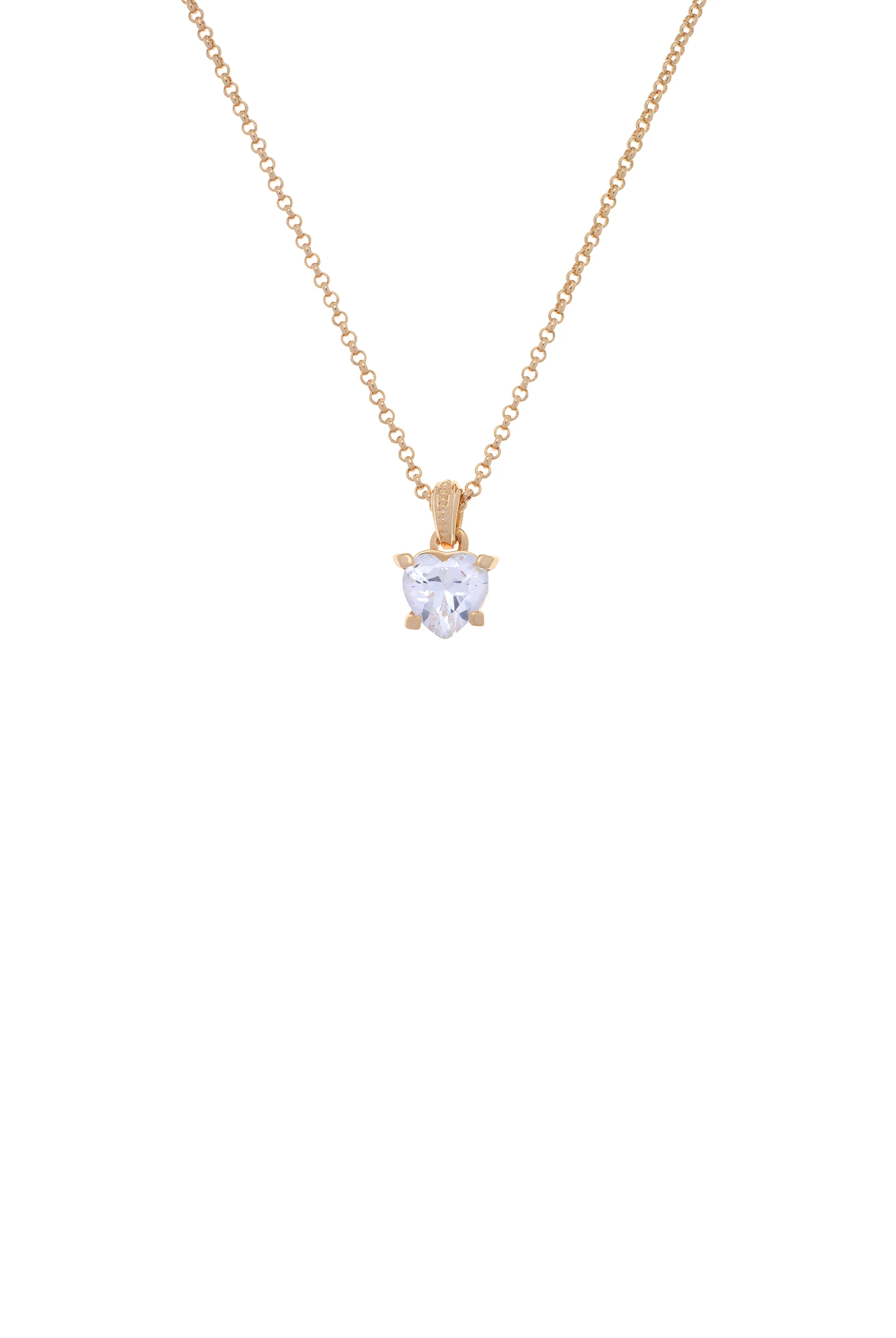 GOLD TONE SOLITAIRE CRYSTAL HEART PENDANT NECKLACE - Image 4