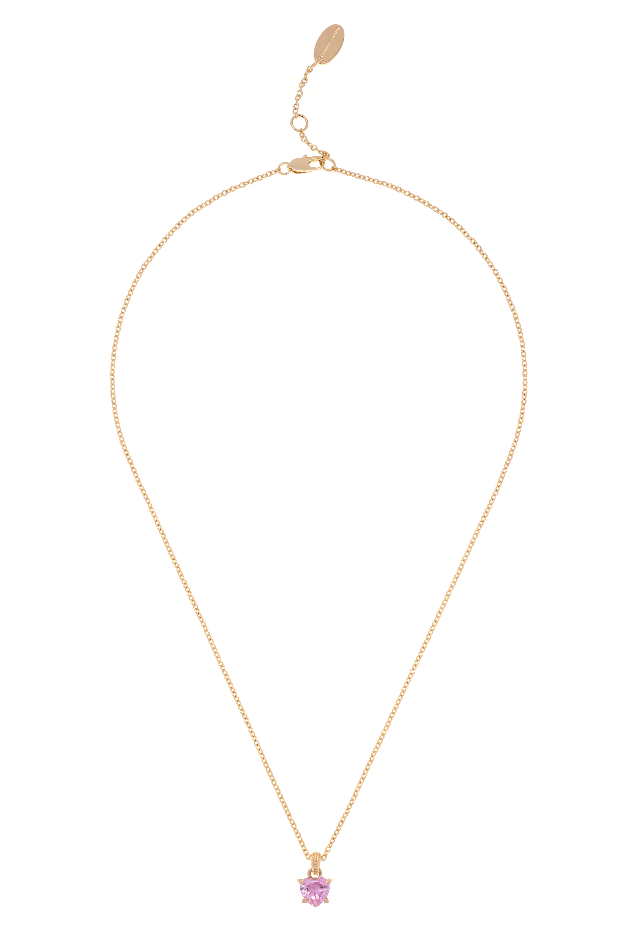 GOLD TONE SOLITAIRE CRYSTAL HEART PENDANT NECKLACE - Image 2