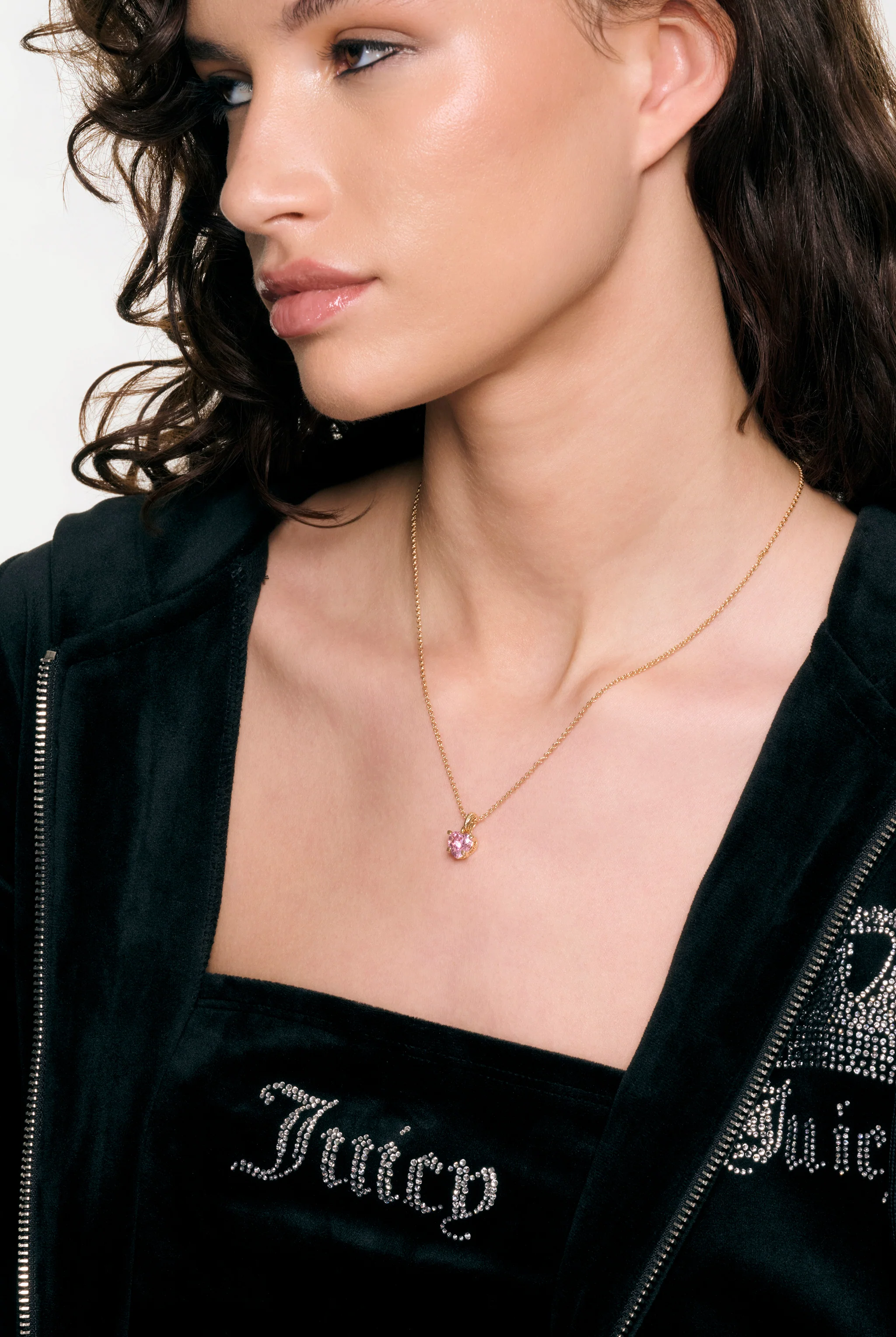 GOLD TONE SOLITAIRE CRYSTAL HEART PENDANT NECKLACE - Image 3