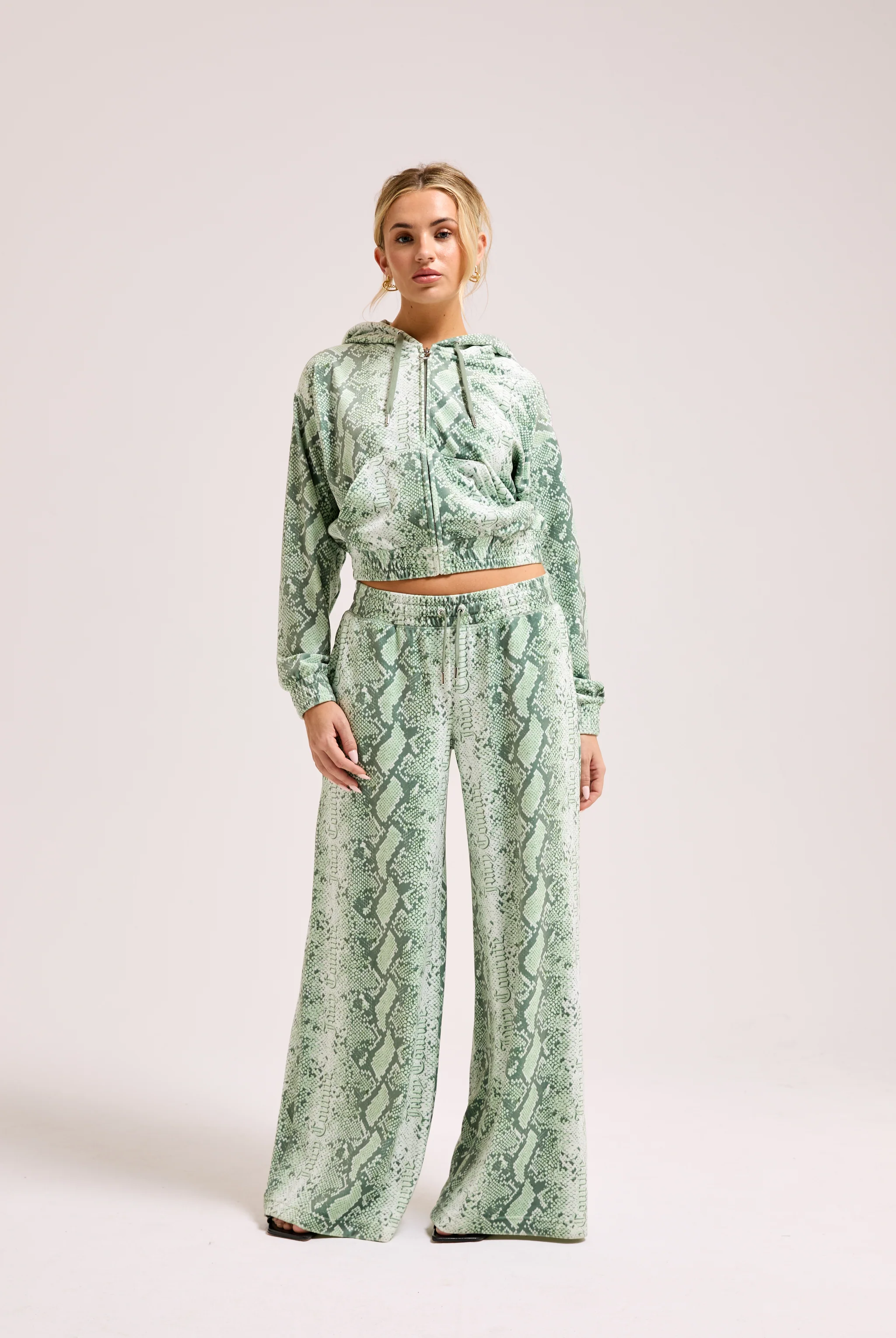 GREEN SNAKE PRINT DIAMANTÉ LOW RISE TRACK BOTTOM - Image 10