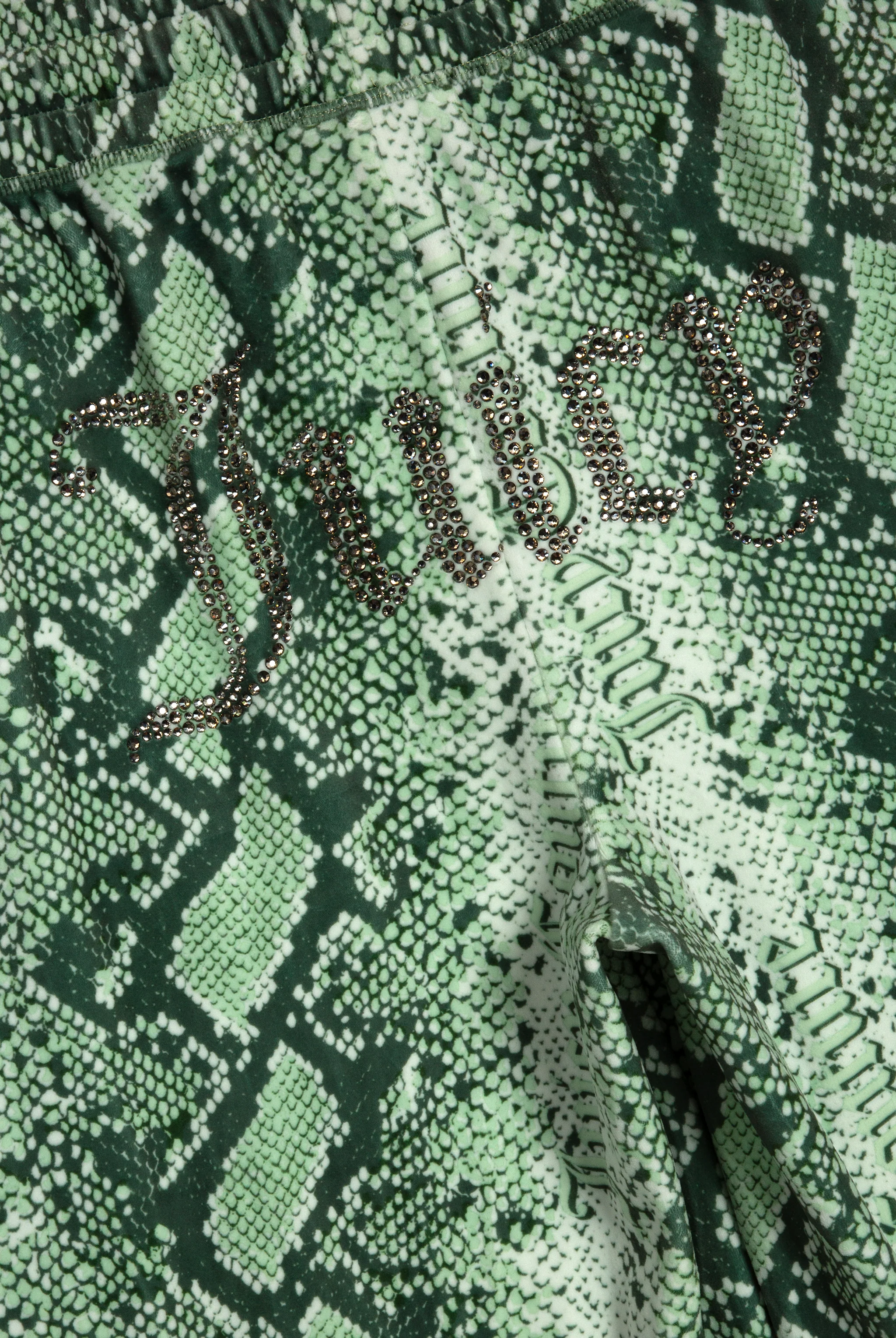 GREEN SNAKE PRINT DIAMANTÉ LOW RISE TRACK BOTTOM - Image 4