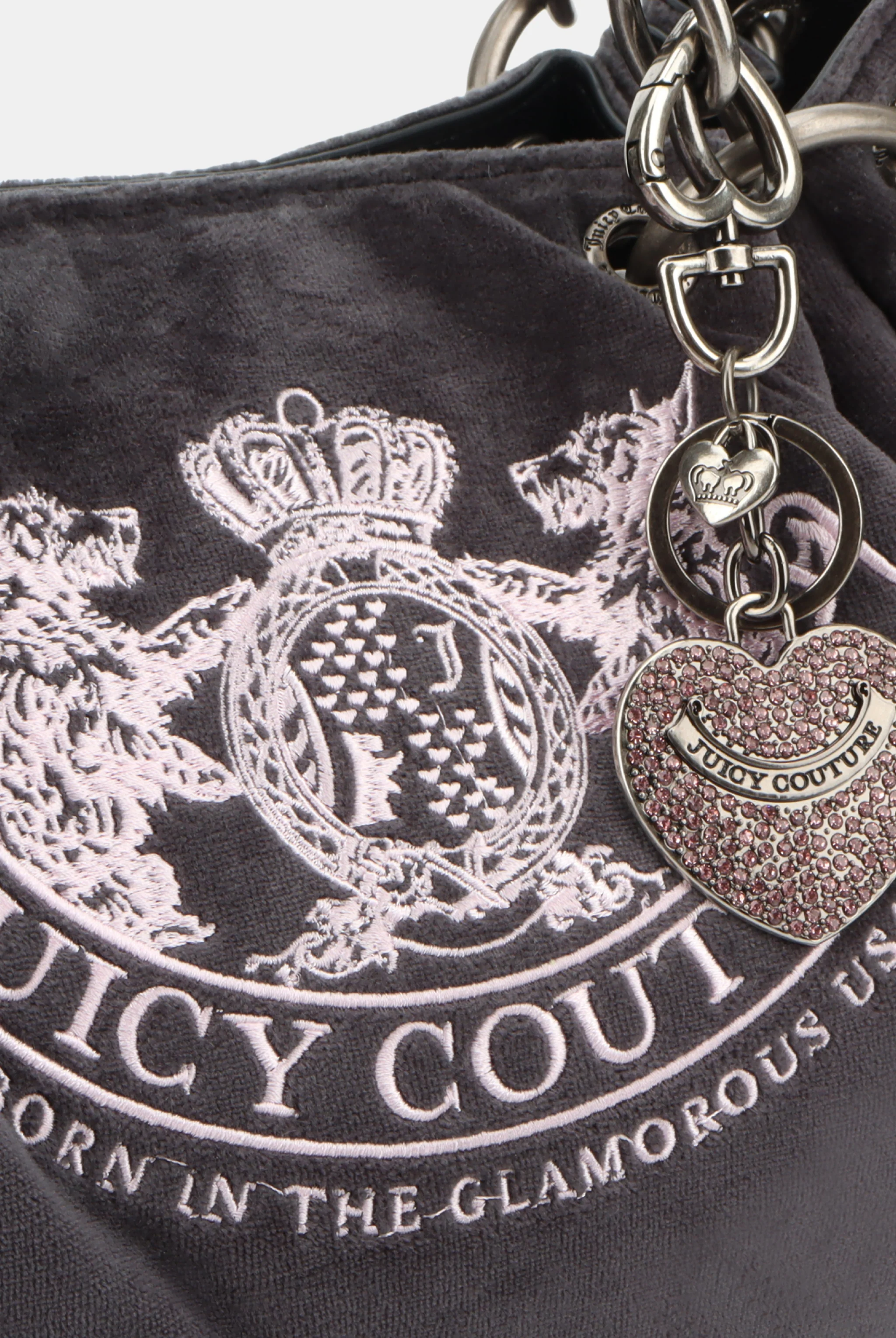 GREY CHAIN HANDLE DAYDREAMER CREST VELOUR BAG - Image 3