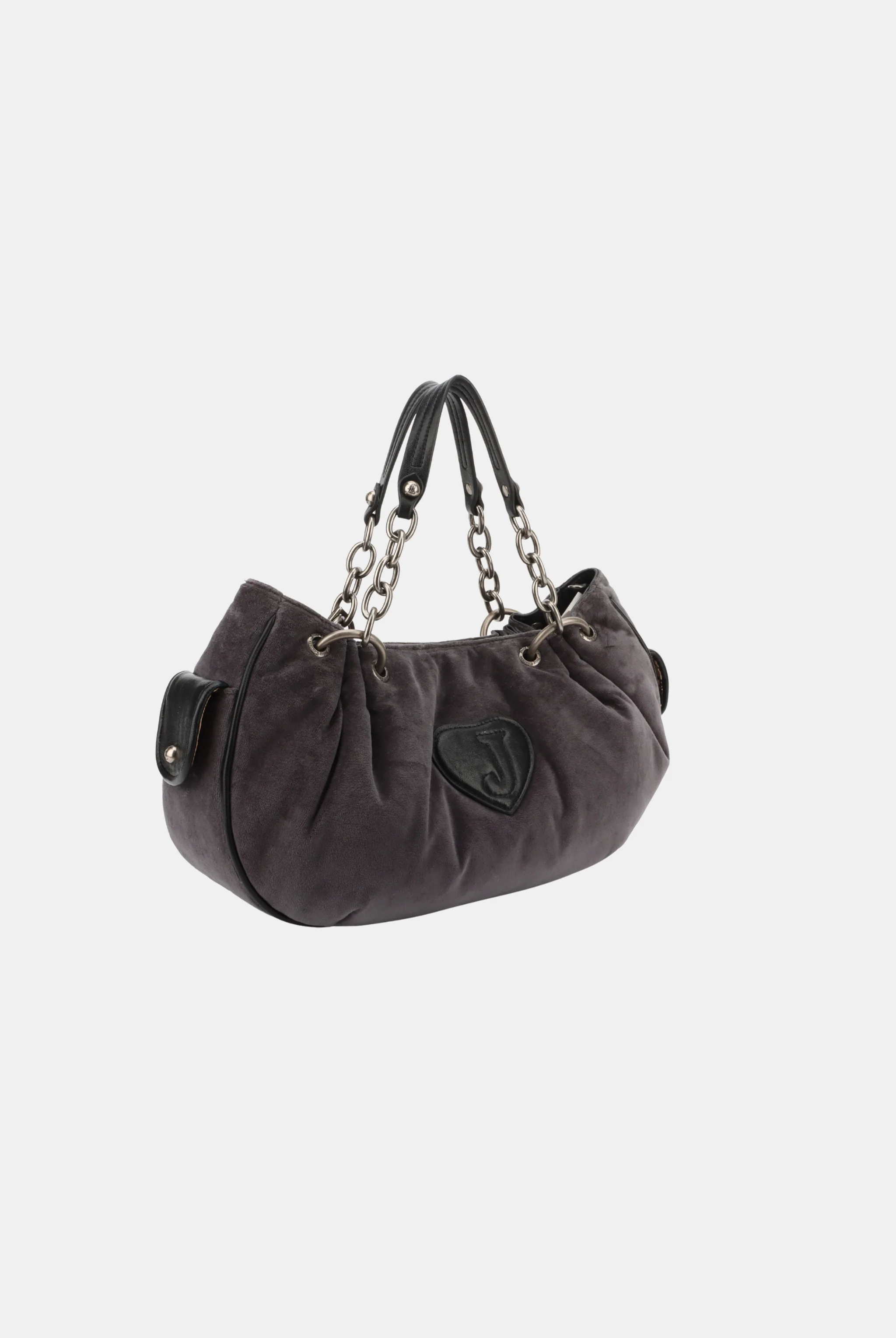 GREY CHAIN HANDLE DAYDREAMER CREST VELOUR BAG - Image 4