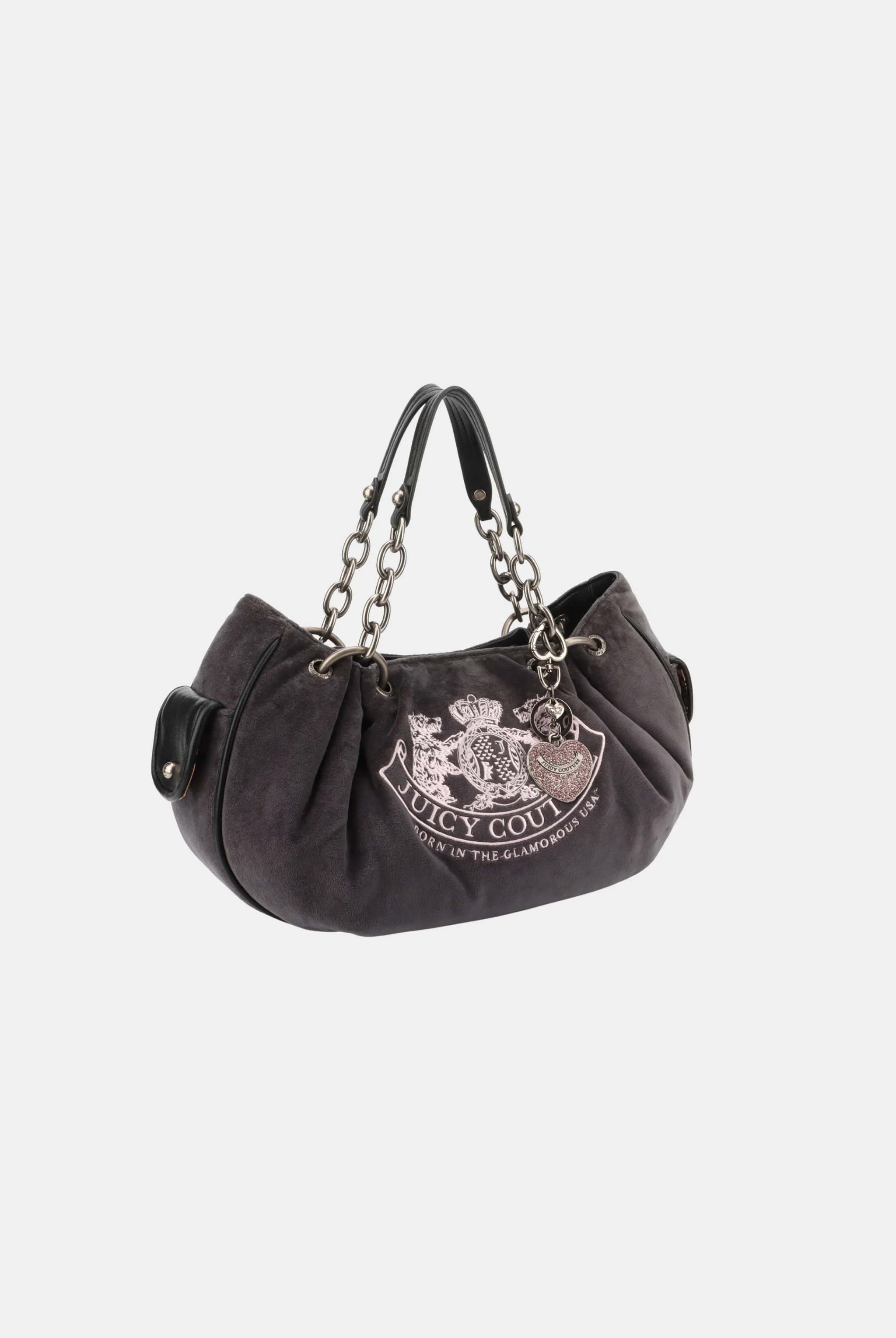 GREY CHAIN HANDLE DAYDREAMER CREST VELOUR BAG - Image 5