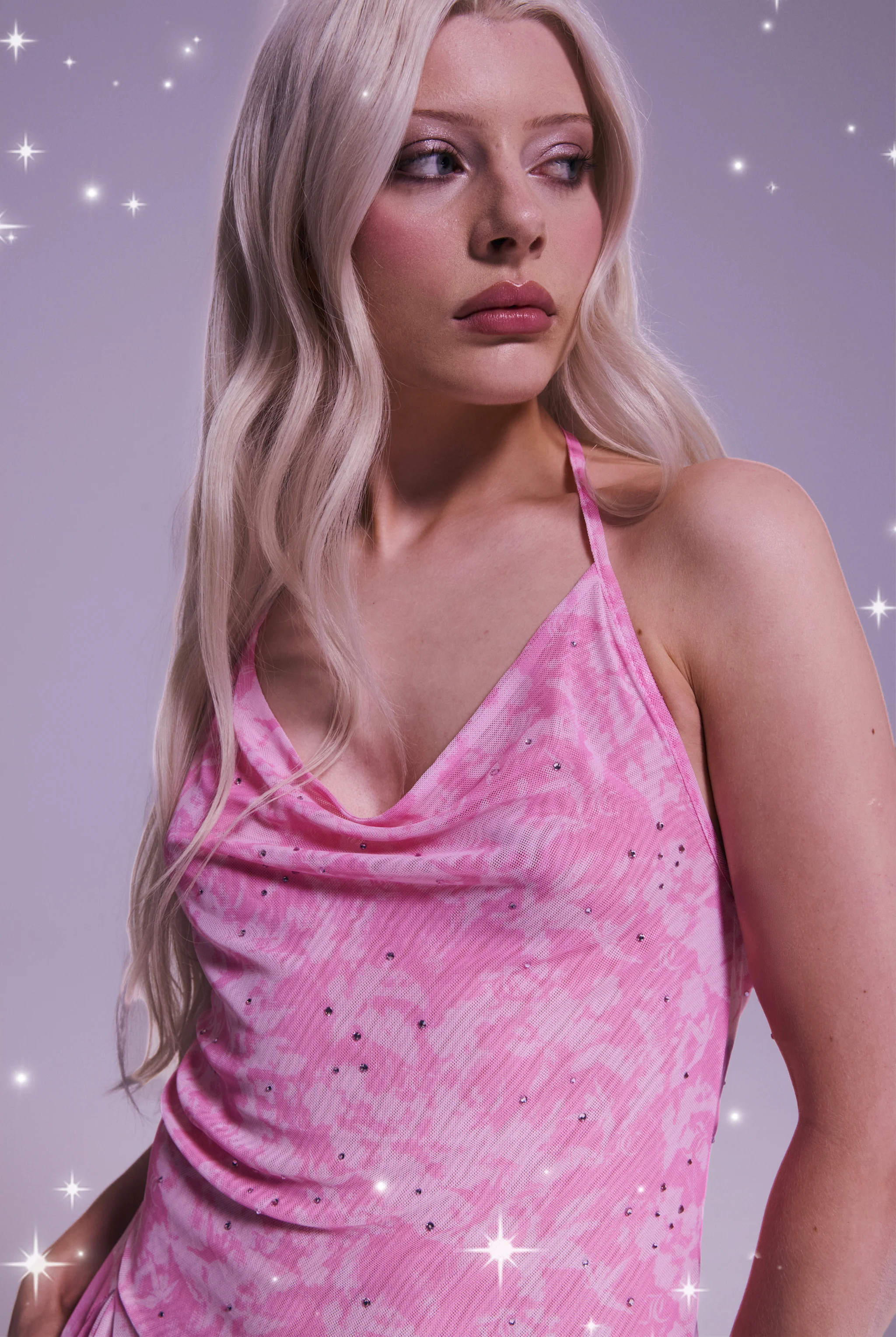 DISNEY | BEGONIA PINK DIAMANTÉ MESH HALTER DRESS - Image 3