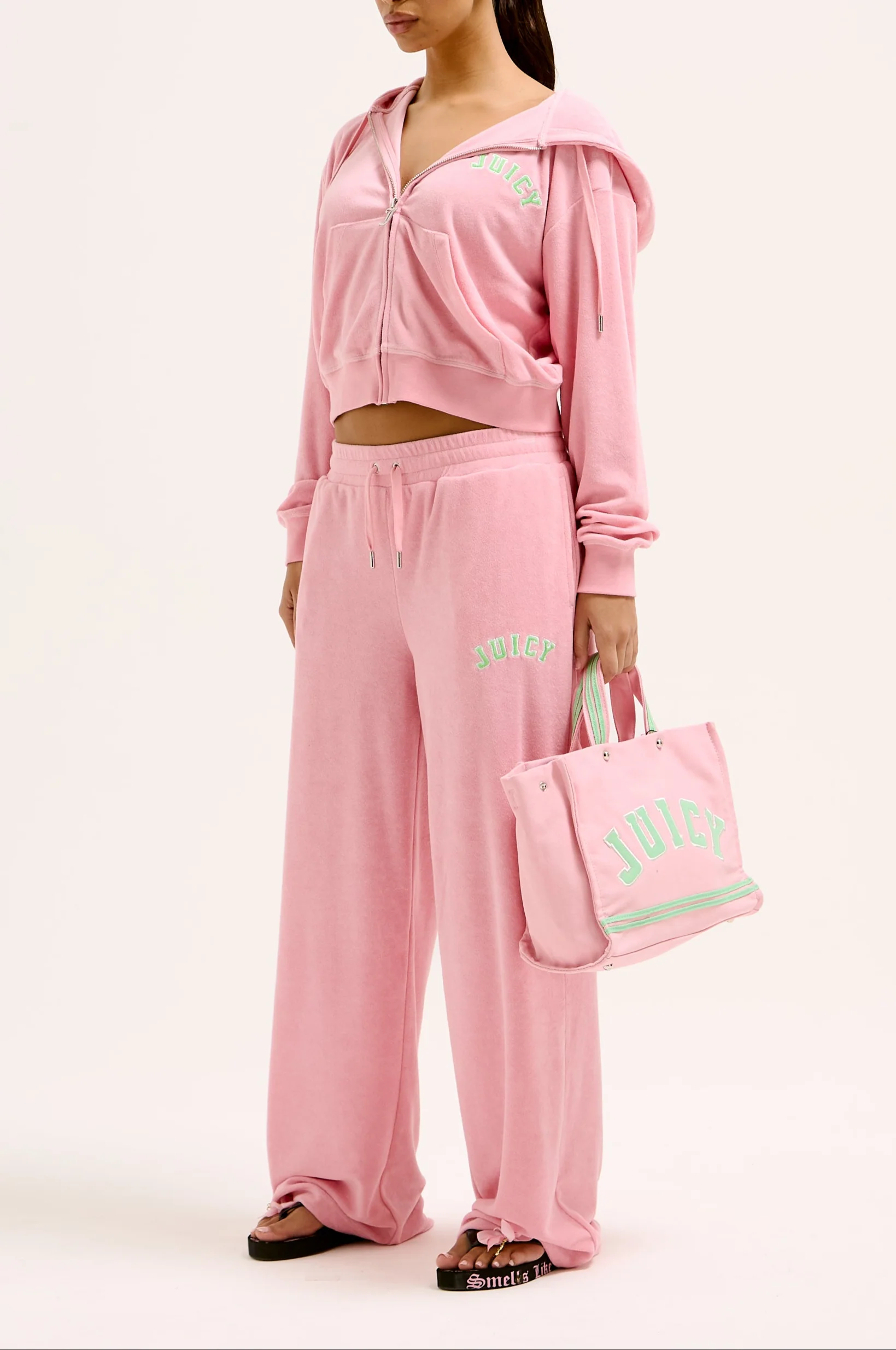JUICY PINK OVERSIZED COLLEGIATE CROPPED TOWELLING HOODIE - Image 6