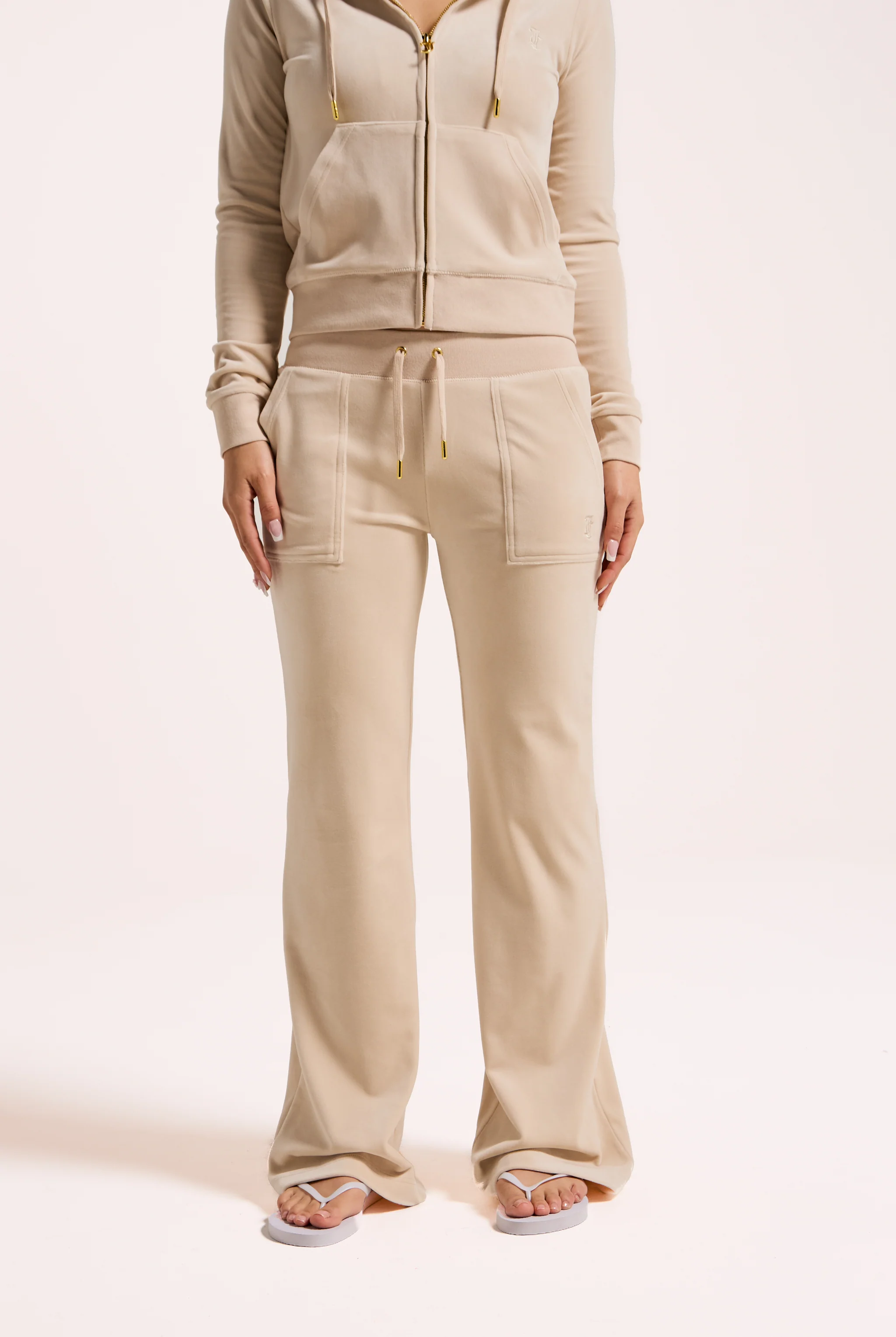 BRAZILIAN SAND / GOLD LOW RISE FLARE CLASSIC VELOUR TRACK PANT - Image 7