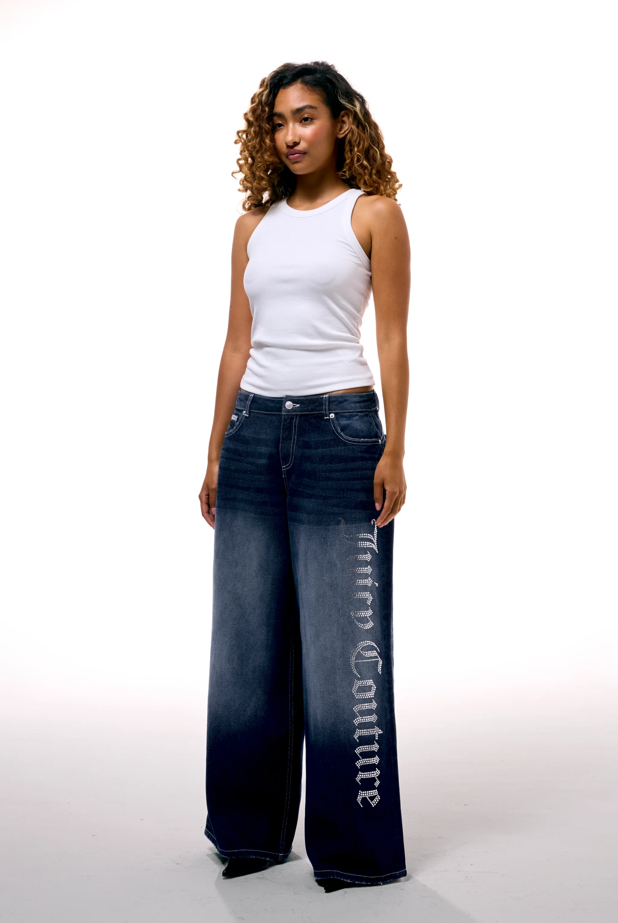 MID WASH DIAMANTÉ WIDE LEG JEANS - Image 11