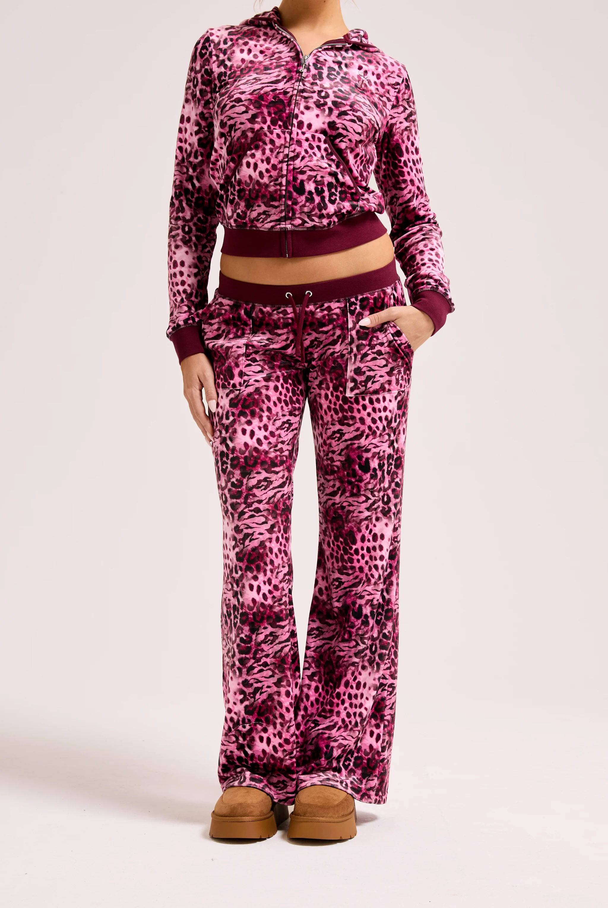 PINK LEOPARD PRINT POCKETED TRACKSUIT BOTTOM