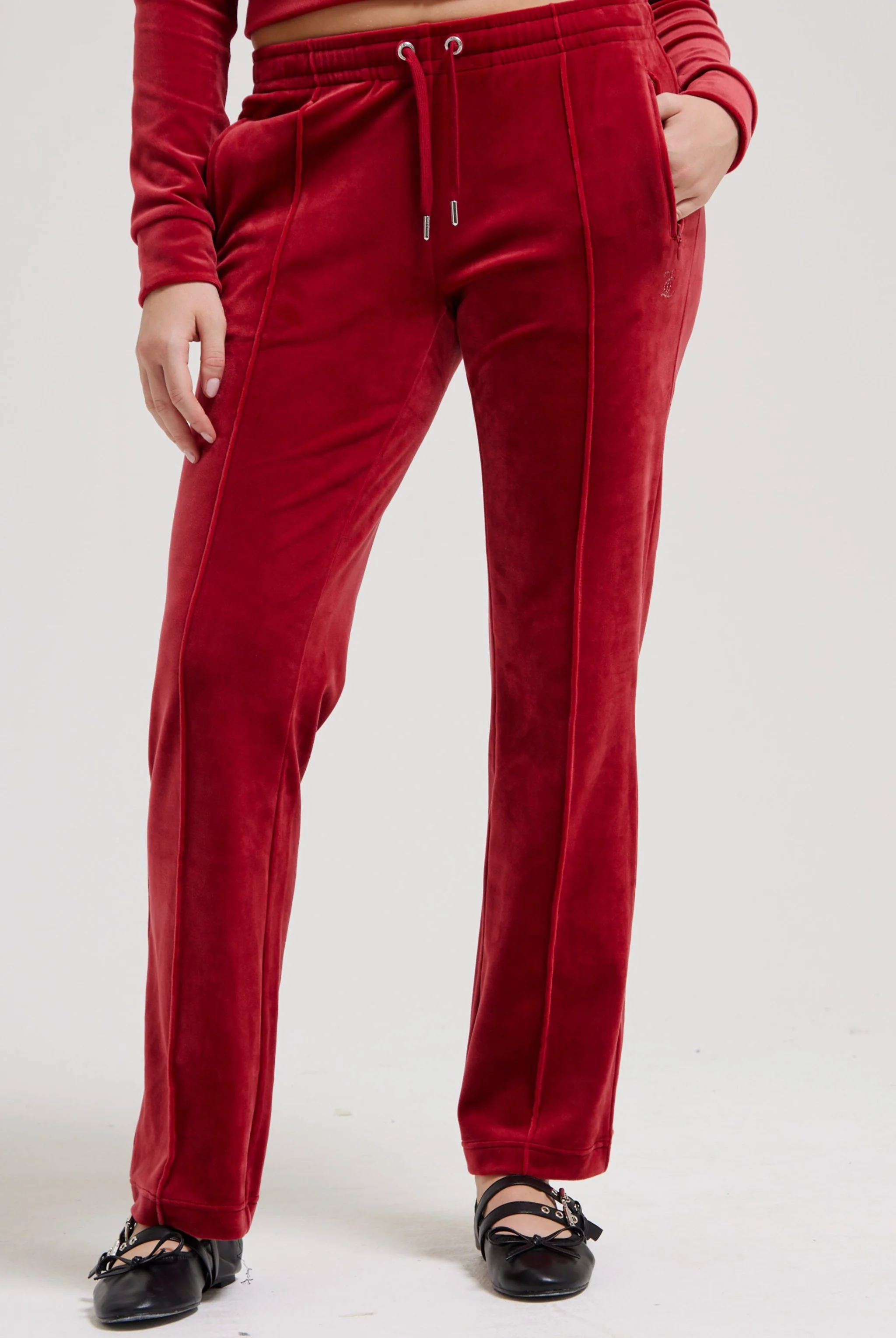 RED DAHLIA VELOUR DIAMANTÉ TRACKSUIT BOTTOM - Image 11