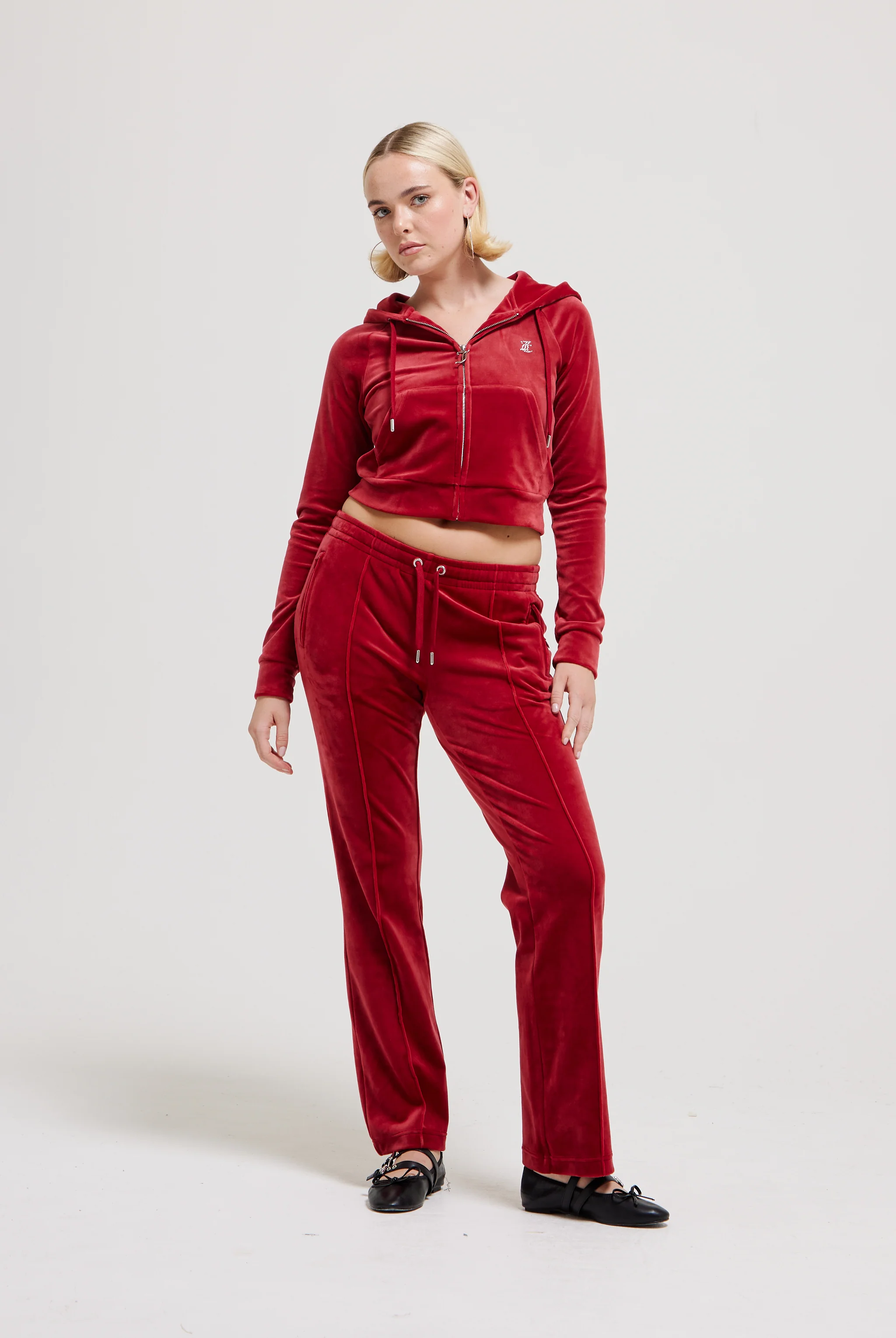 RED DAHLIA VELOUR DIAMANTÉ TRACKSUIT BOTTOM - Image 8