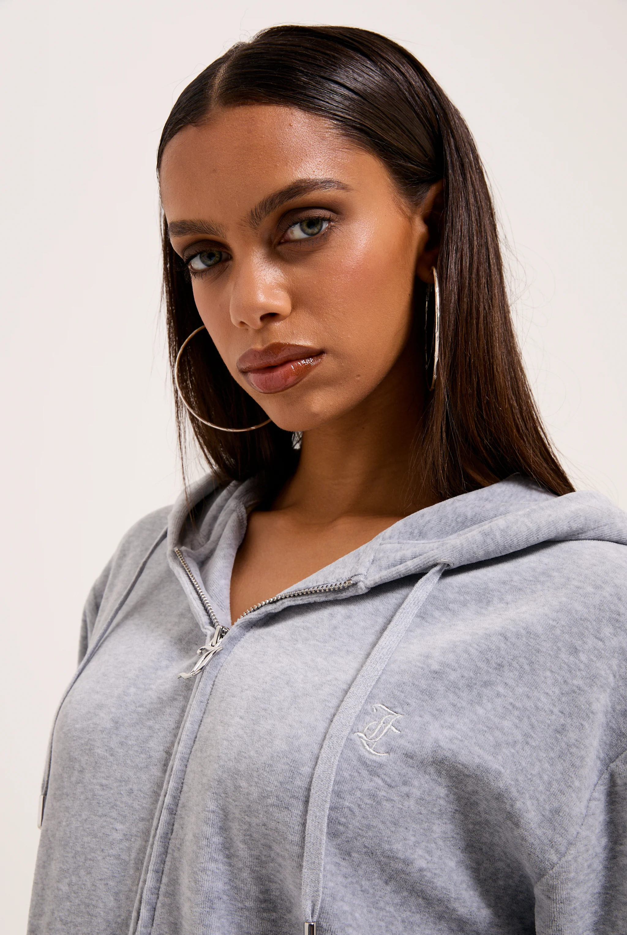 SILVER MARL COTTON VELOUR OVERSIZED HOODIE - Image 4