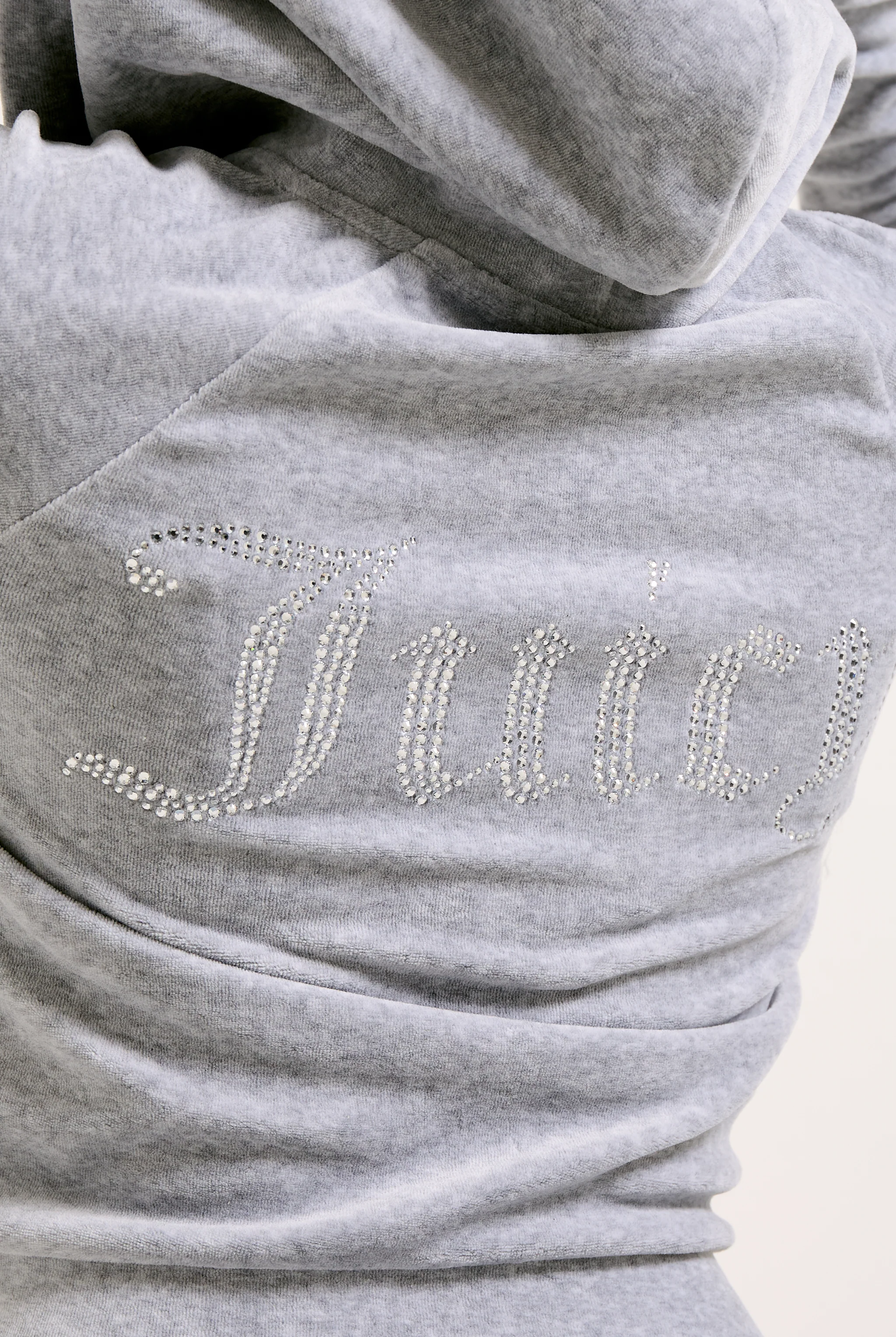 SILVER MARL DIAMANTÉ COTTON VELOUR ZIP-THROUGH HOODIE - Image 7
