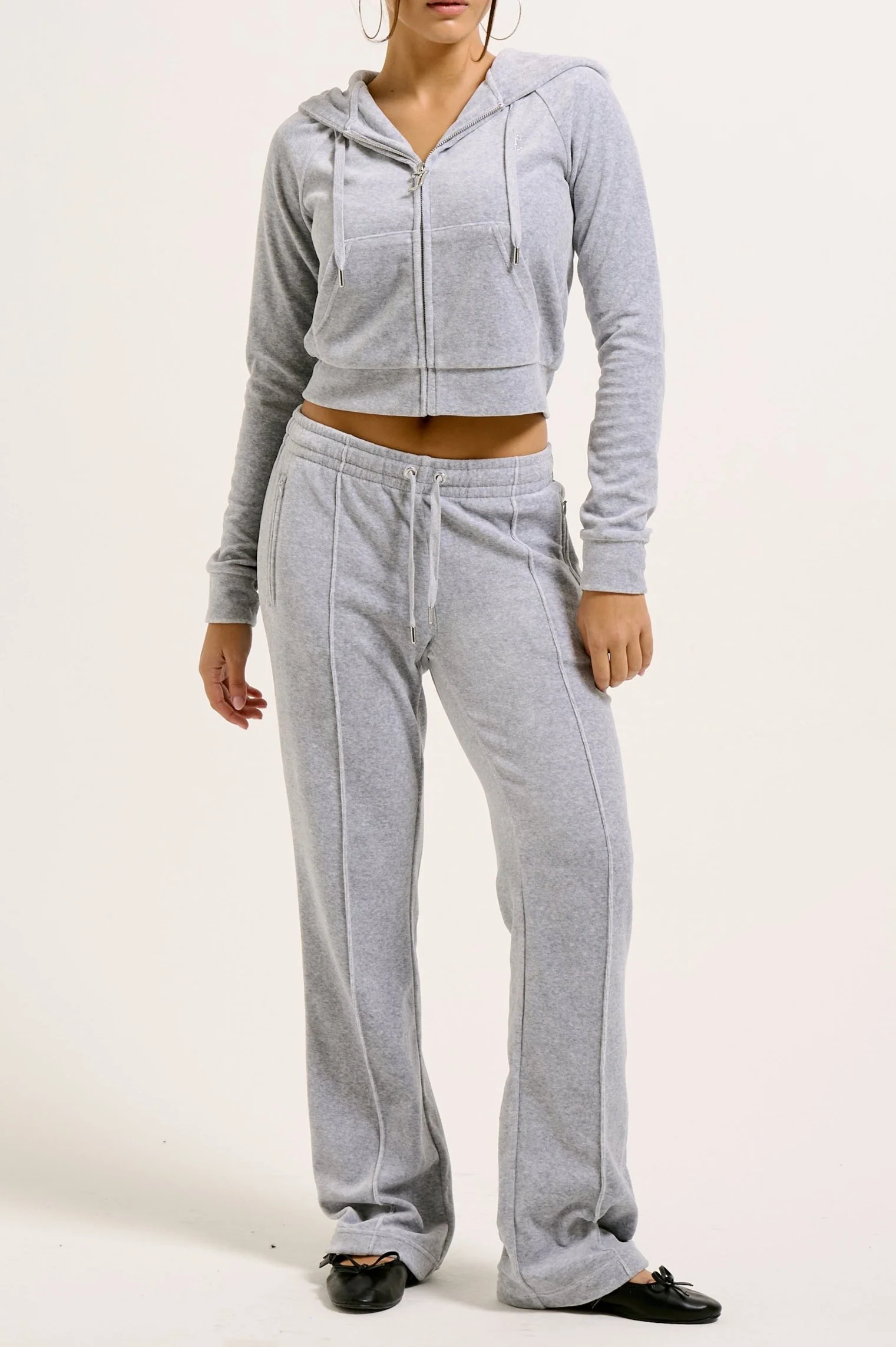 SILVER MARL DIAMANTÉ COTTON VELOUR ZIP-THROUGH HOODIE - Image 8