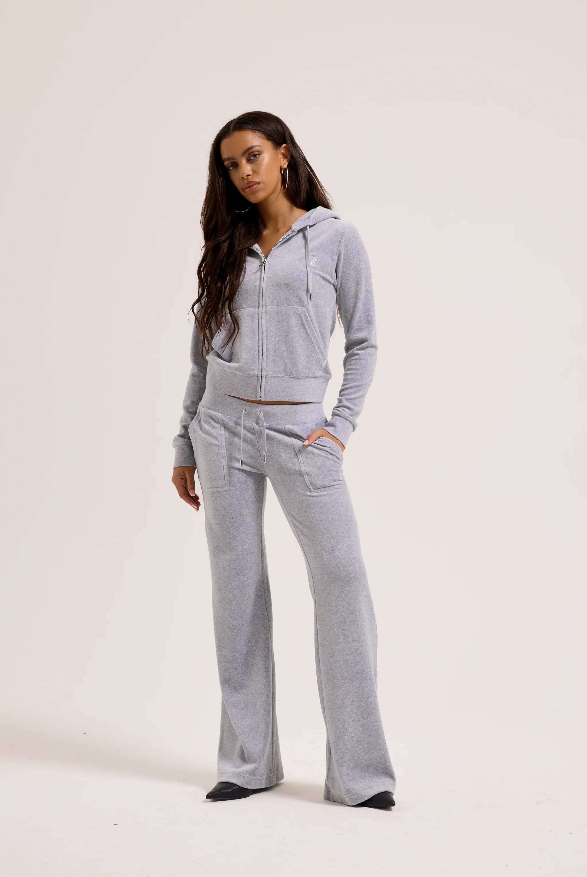 SILVER MARL LOW RISE COTTON VELOUR TRACK PANTS - Image 6