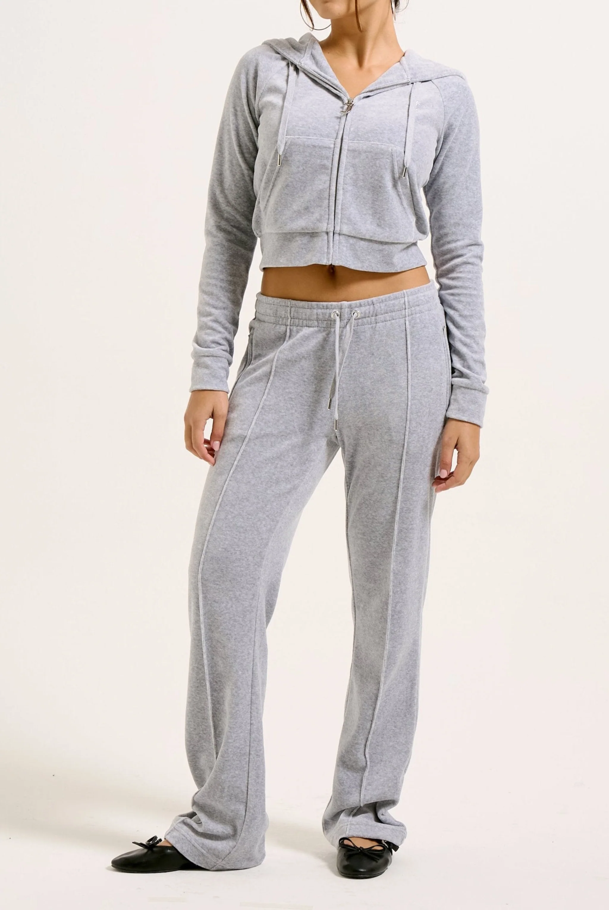 SILVER MARL COTTON VELOUR DIAMANTÉ TRACKSUIT BOTTOM - Image 10