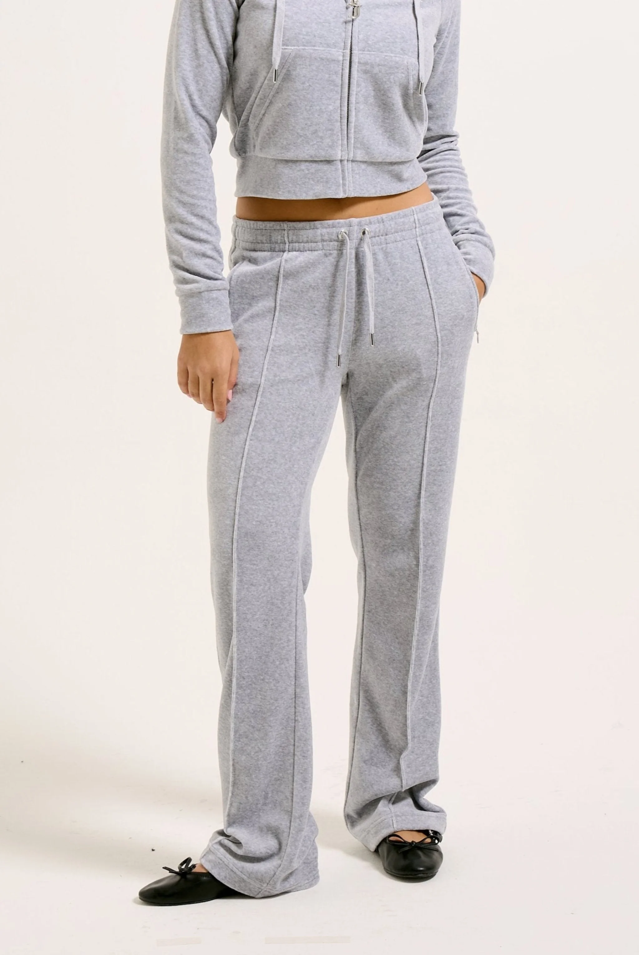 SILVER MARL COTTON VELOUR DIAMANTÉ TRACKSUIT BOTTOM - Image 6
