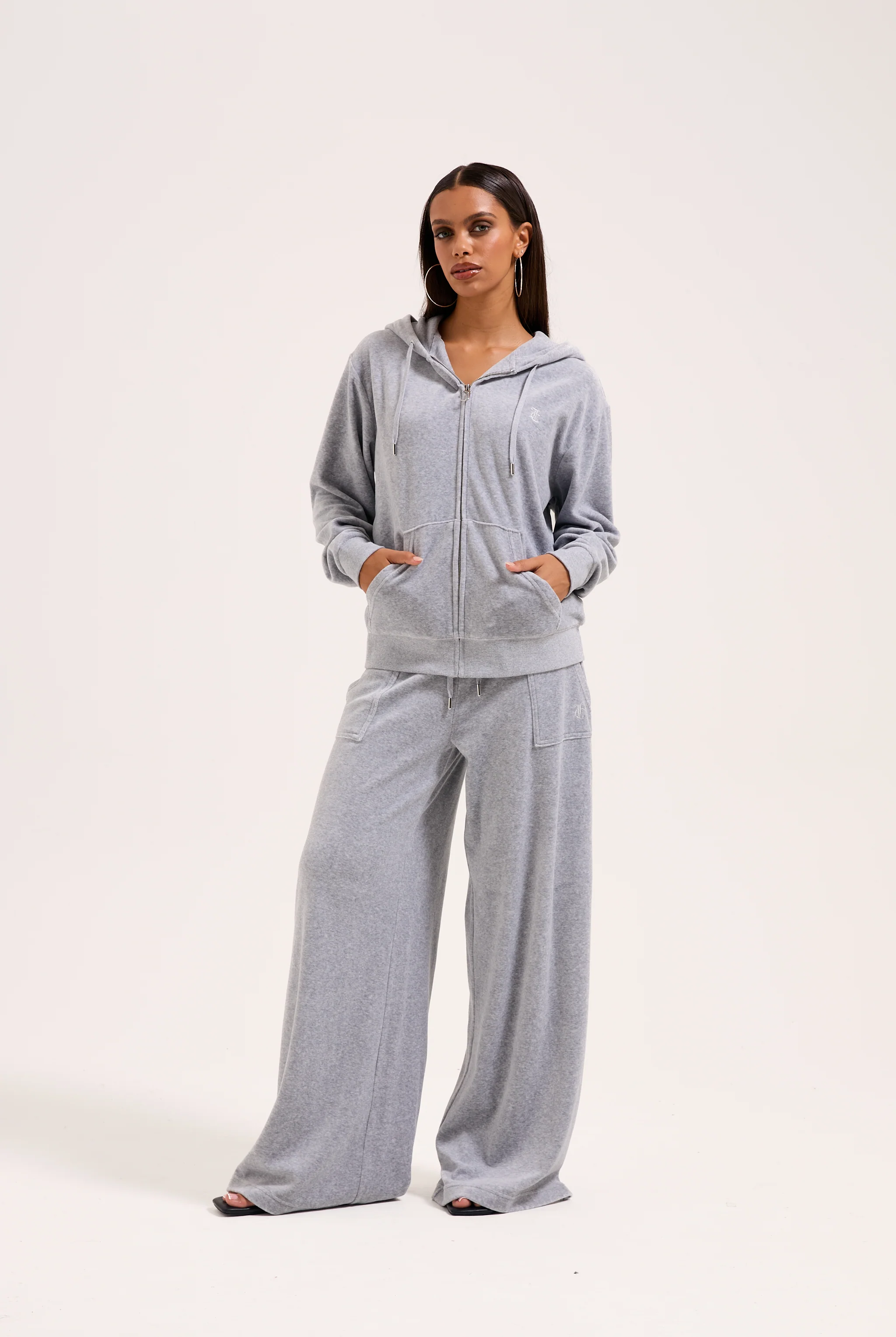 SILVER MARL COTTON VELOUR OVERSIZED HOODIE - Image 3