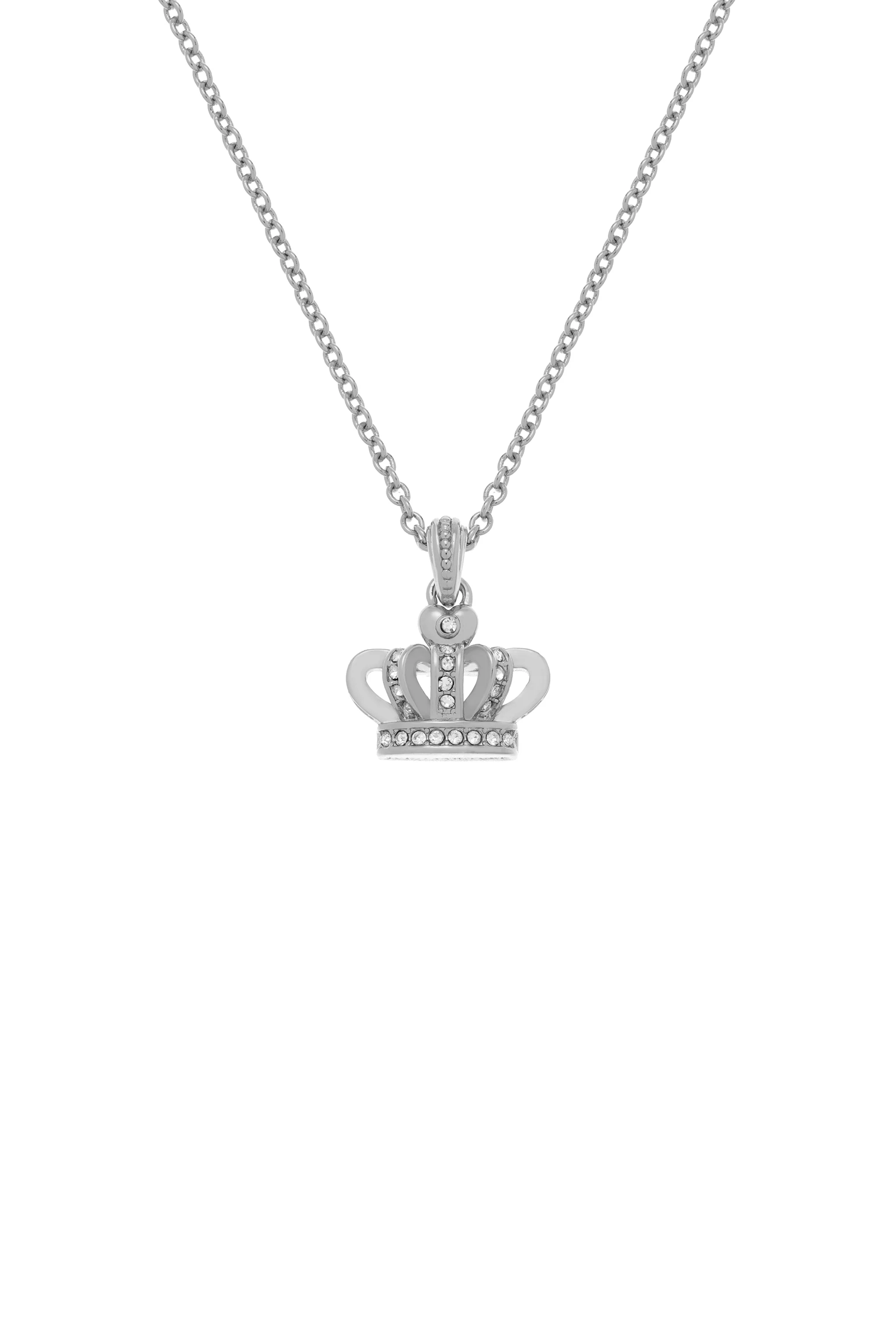 SILVER TONE CRYSTAL ICON CROWN PENDANT NECKLACE - Image 4