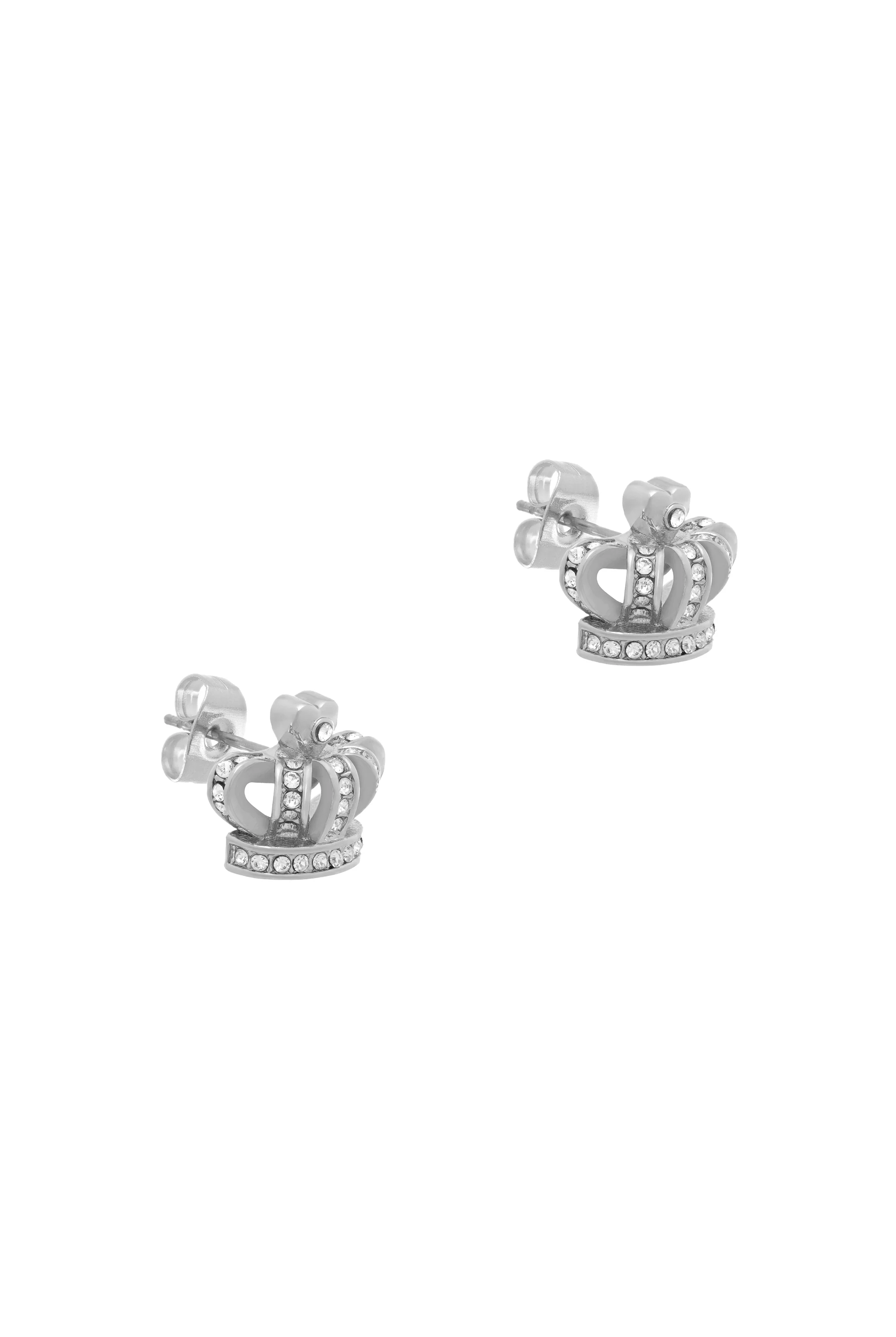 SILVER TONE CRYSTAL ICON CROWN STUD EARRING - Image 2